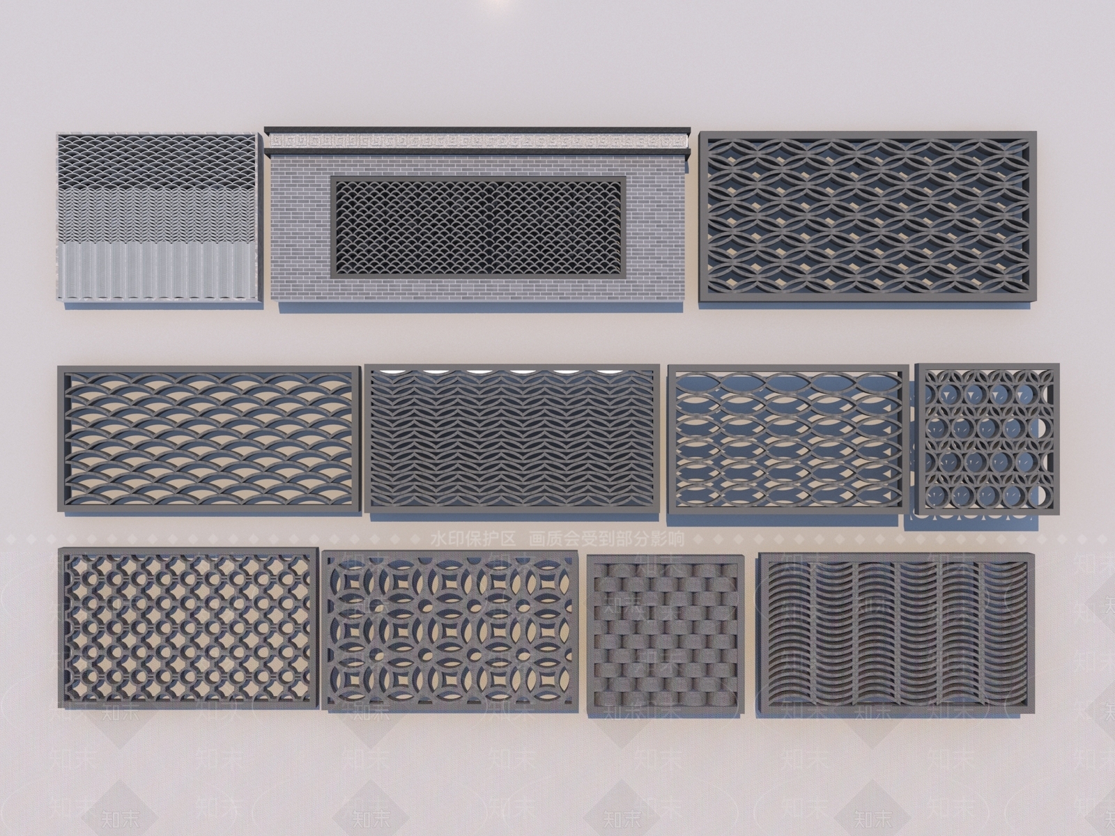 中式围墙3D模型下载【ID:1195207294】