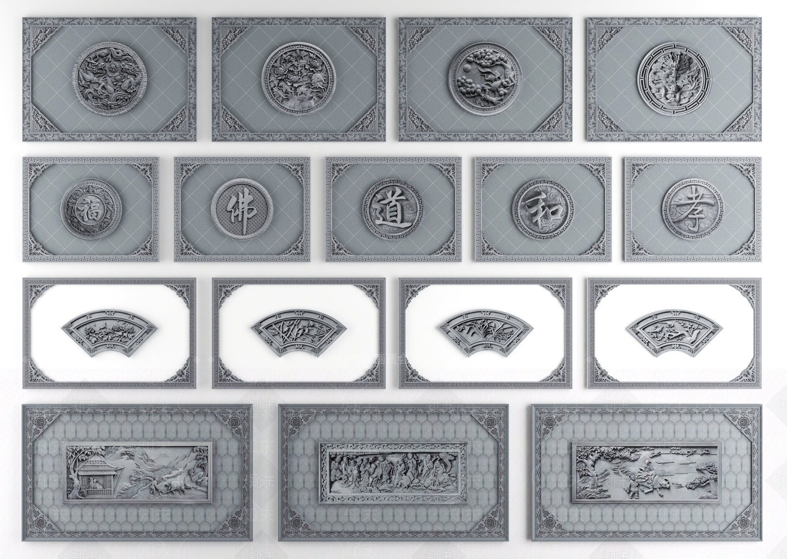 中式新中式浮雕SU模型下载【ID:1195211850】