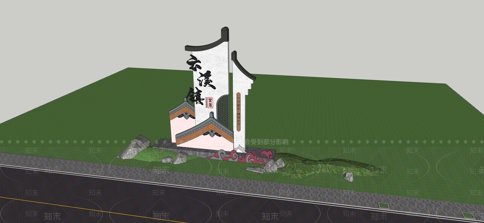 现代新中式牌坊牌楼SU模型下载【ID:1195215041】