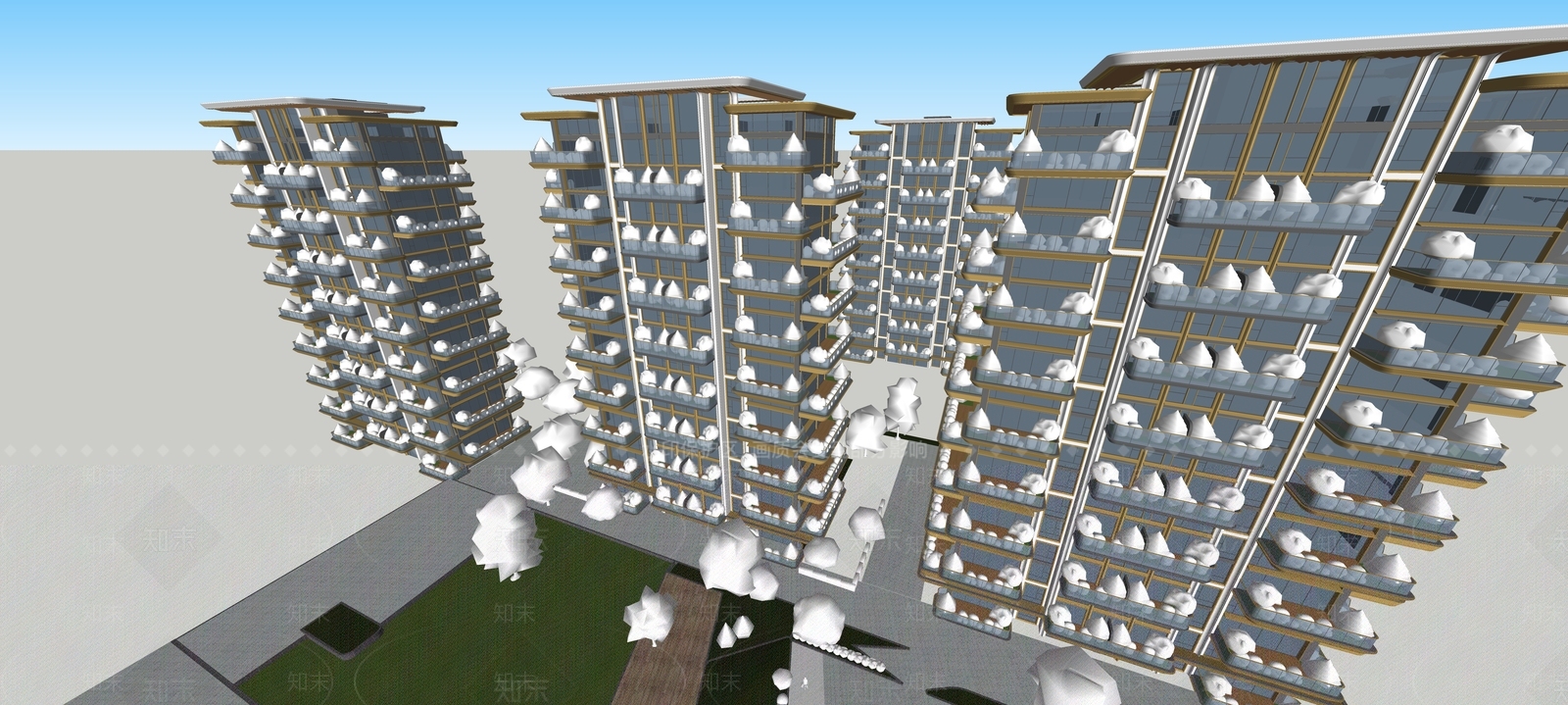 新中式现代多层住宅SU模型下载【ID:1195218389】