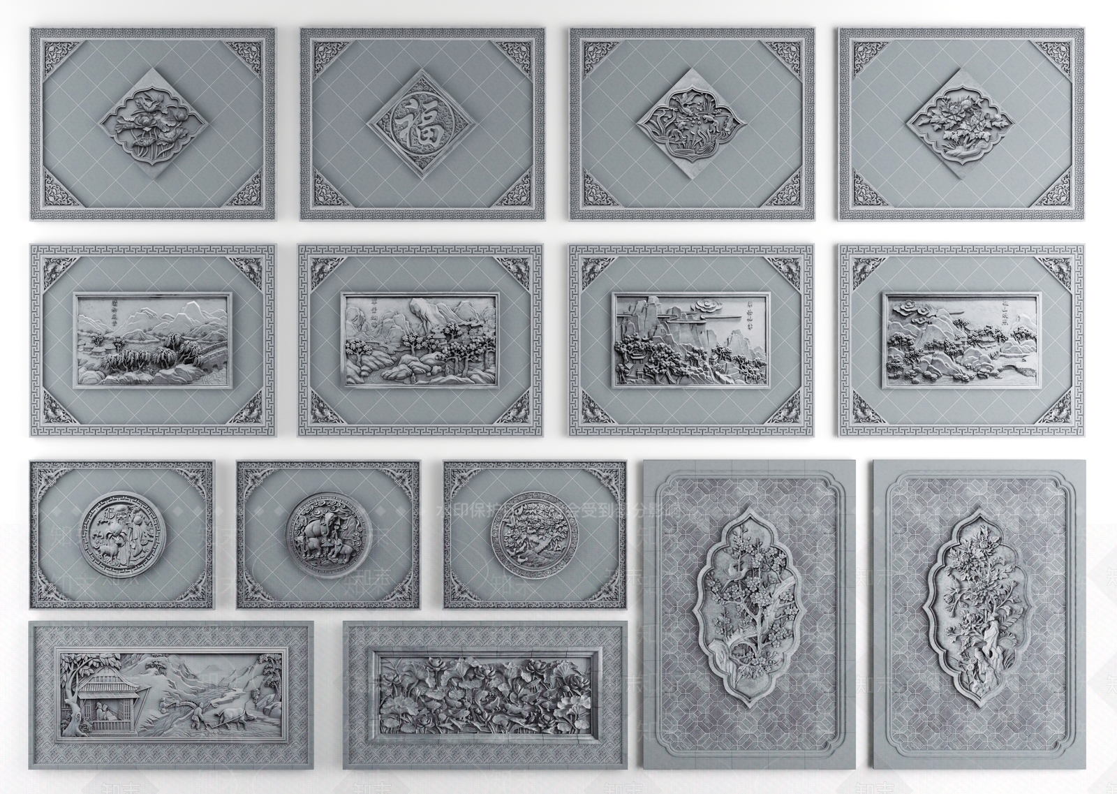 中式新中式浮雕SU模型下载【ID:1195218537】