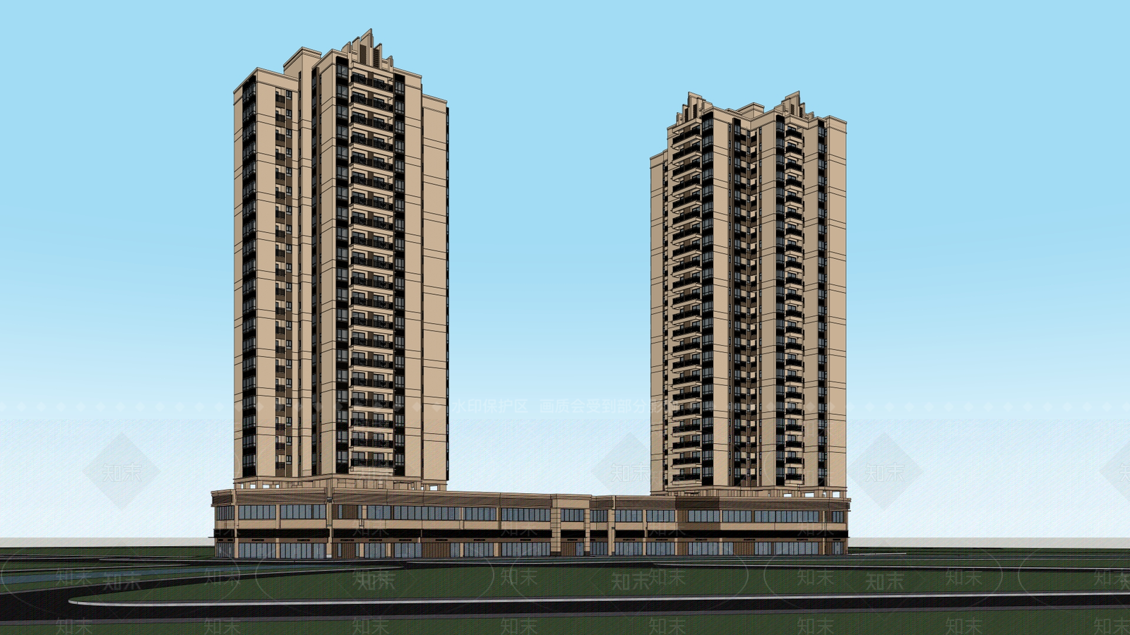 欧式高层住宅SU模型下载【ID:1195219362】
