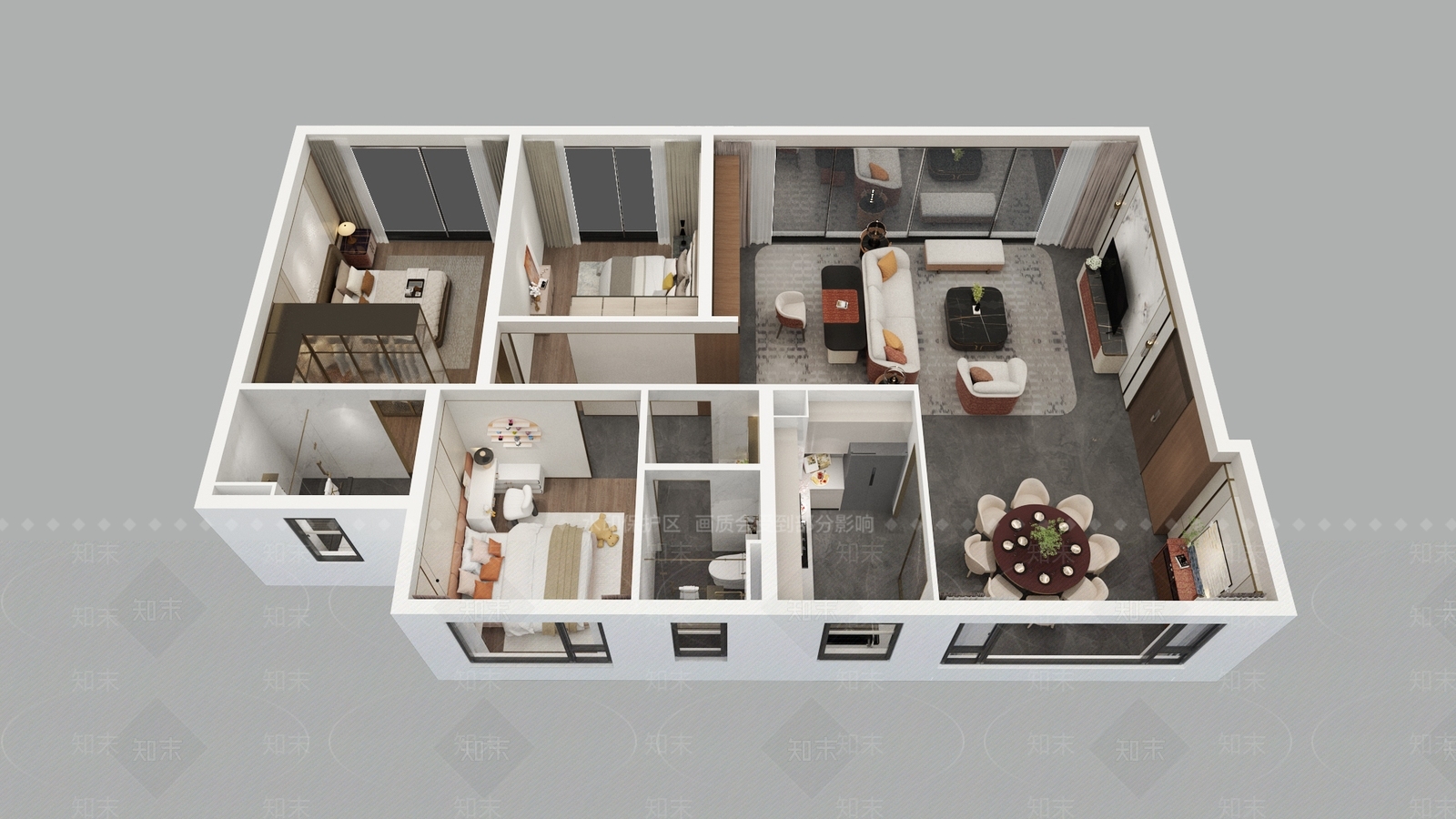 现代家装鸟瞰SU模型下载【ID:1195221531】