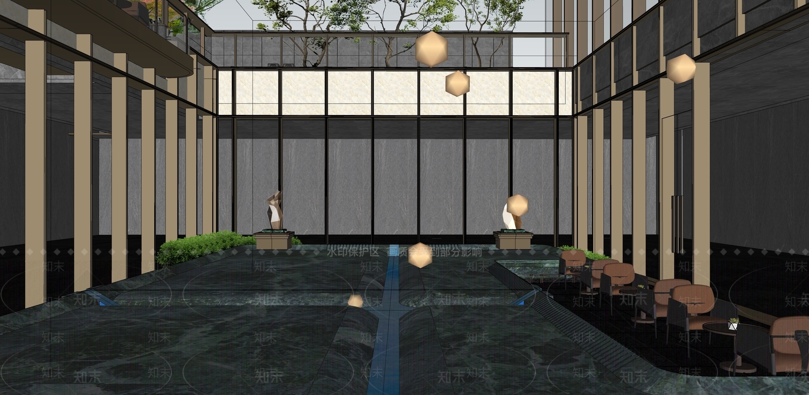 现代轻奢庭院小品SU模型下载【ID:1195220784】