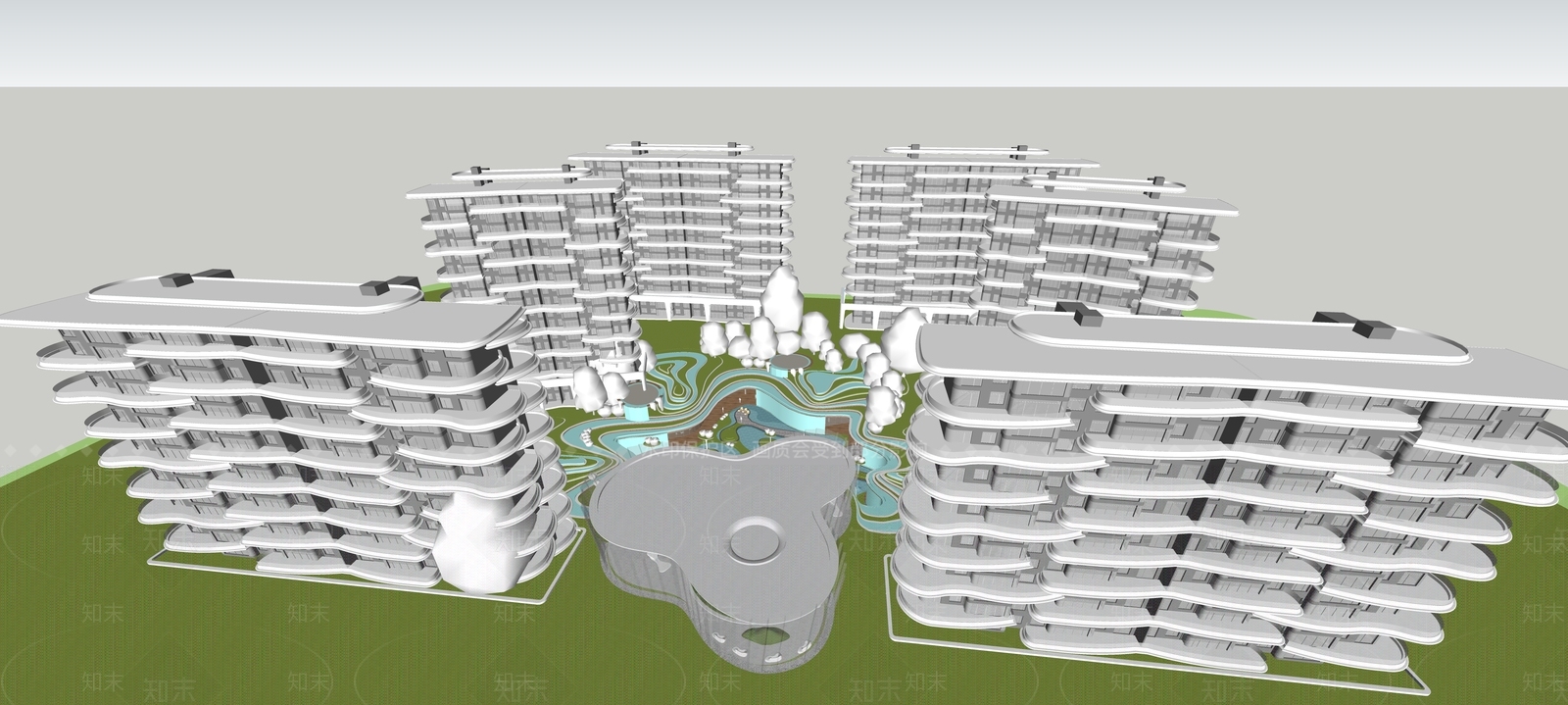 新中式现代多层住宅SU模型下载【ID:1195225032】