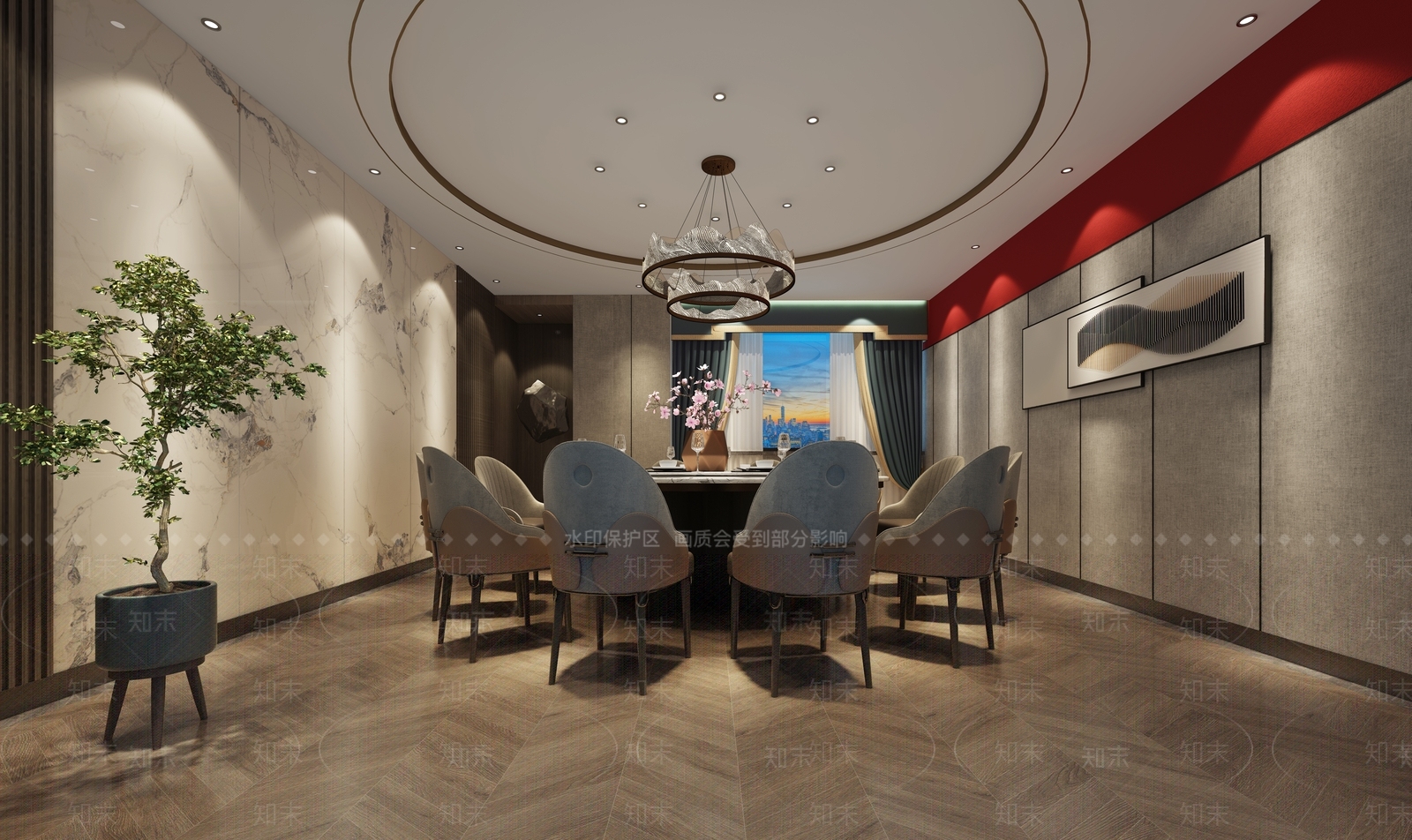 现代新中式中餐厅3D模型下载【ID:1195226375】