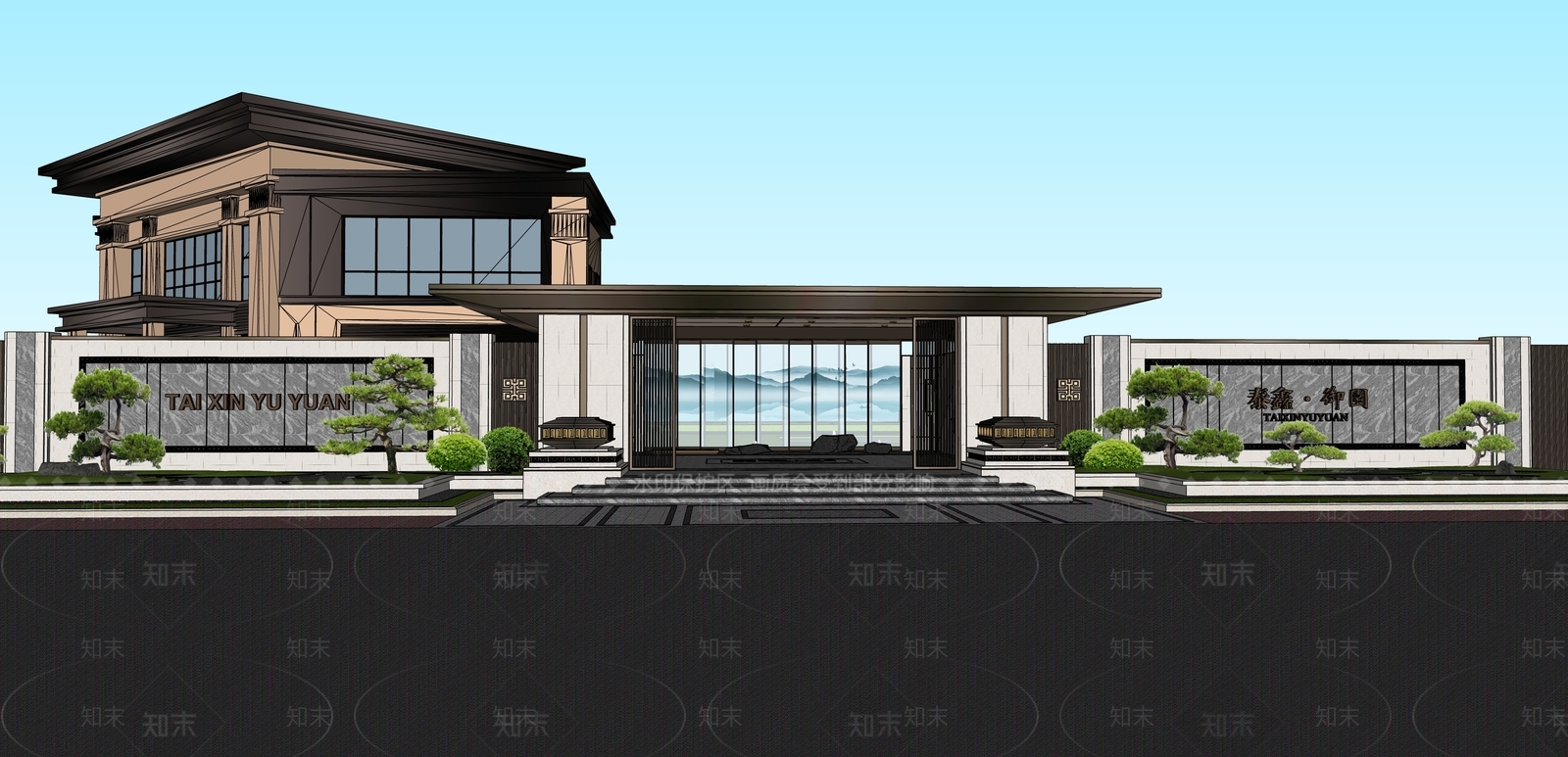 新中式商业景观SU模型下载【ID:1200447460】