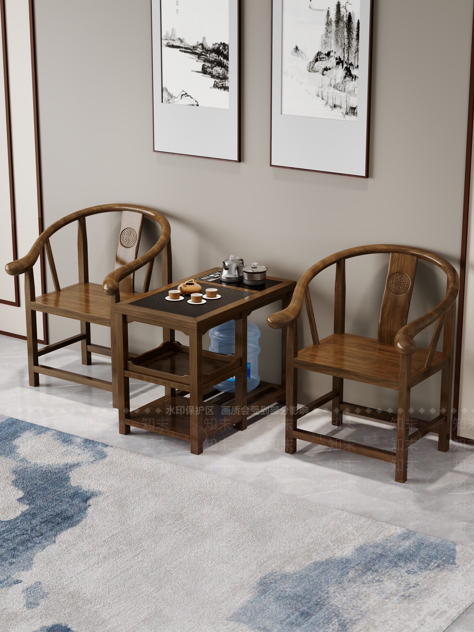 新中式茶桌椅3D模型下载【ID:1195231243】