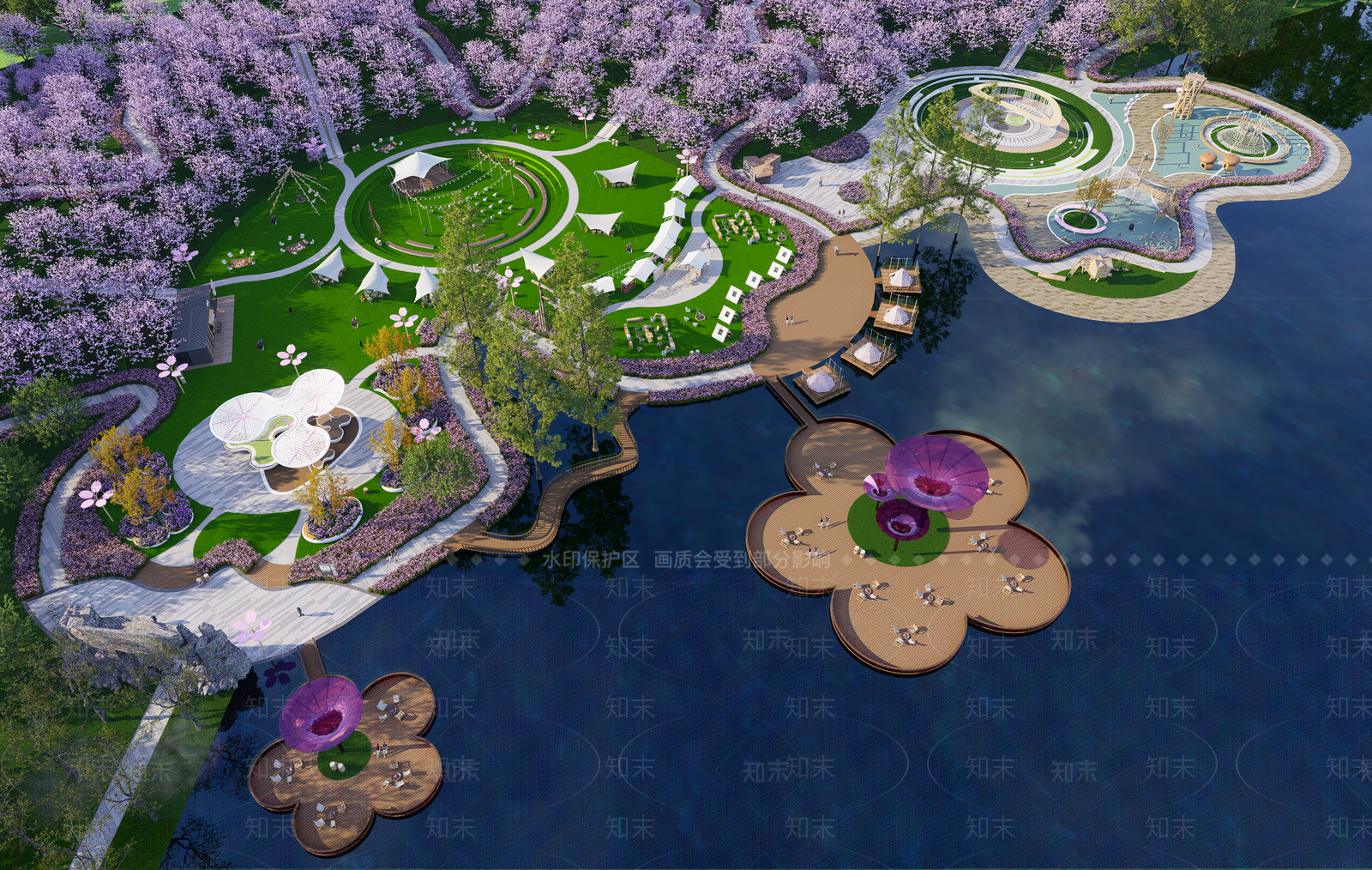 现代滨水景观SU模型下载【ID:1195231833】