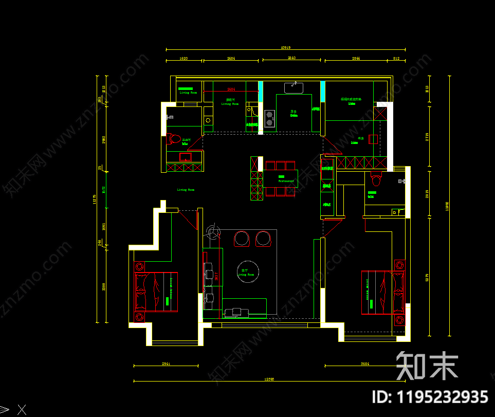家装平面图施工图下载【ID:1195232935】