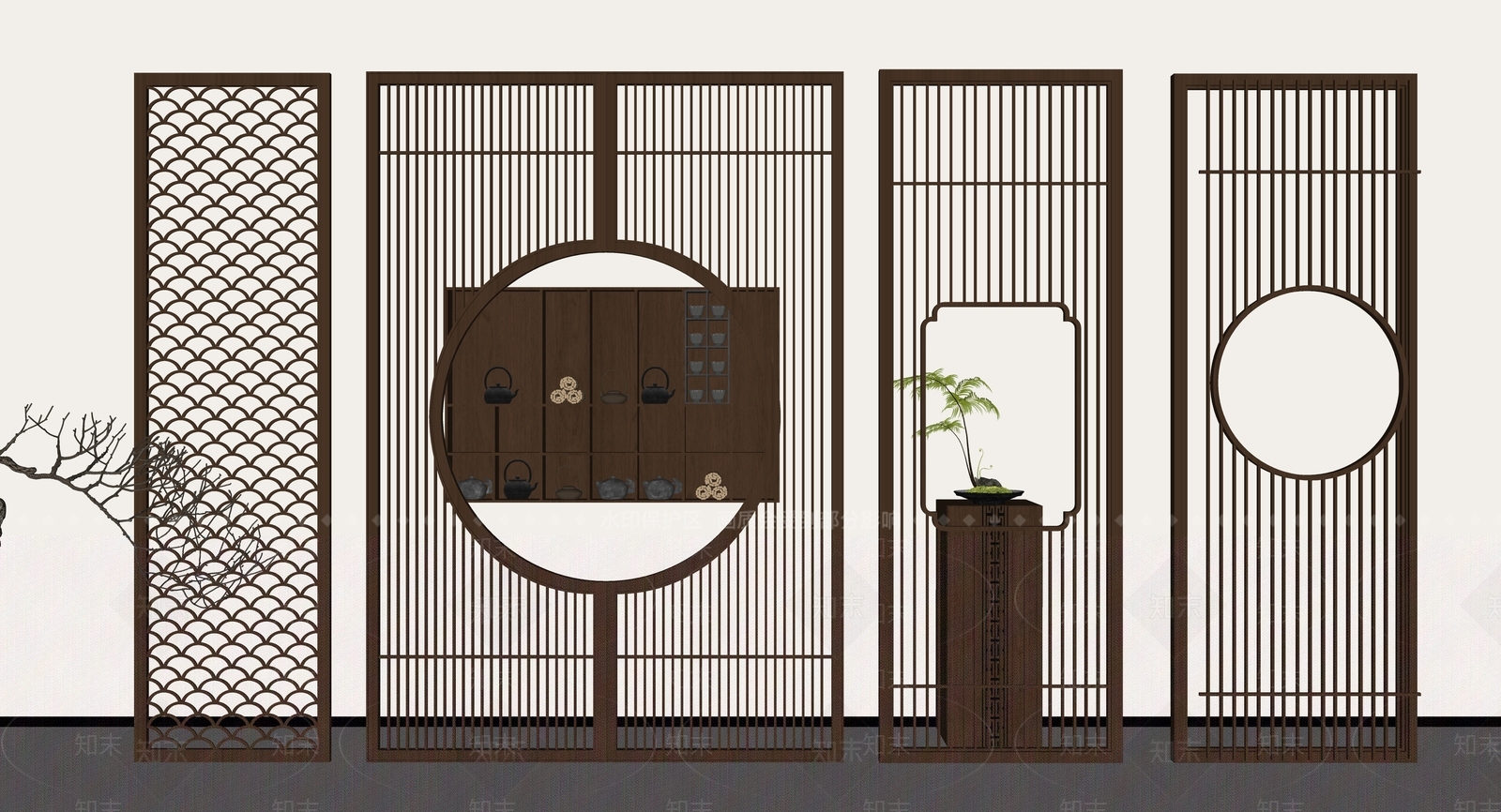 新中式屏风SU模型下载【ID:1195233354】
