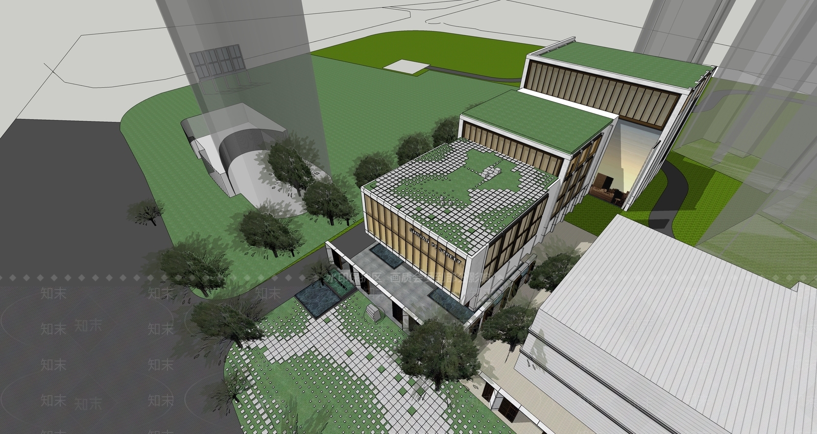 现代商场建筑SU模型下载【ID:1195234388】