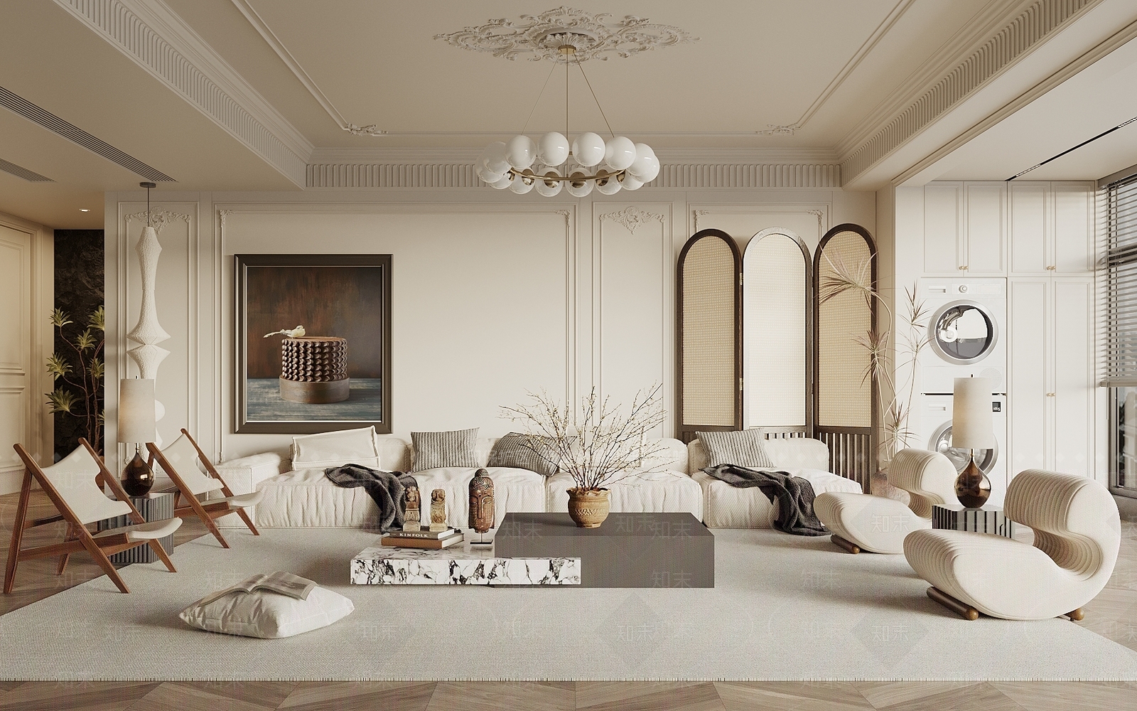 法式简欧家居客厅3D模型下载【ID:1195236667】