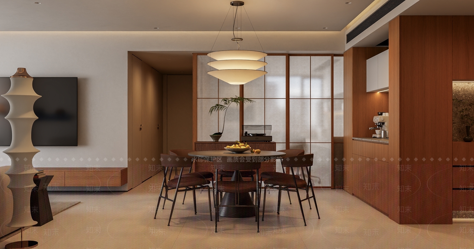 玻璃木框隔断餐边柜3D模型下载【ID:1227381820】