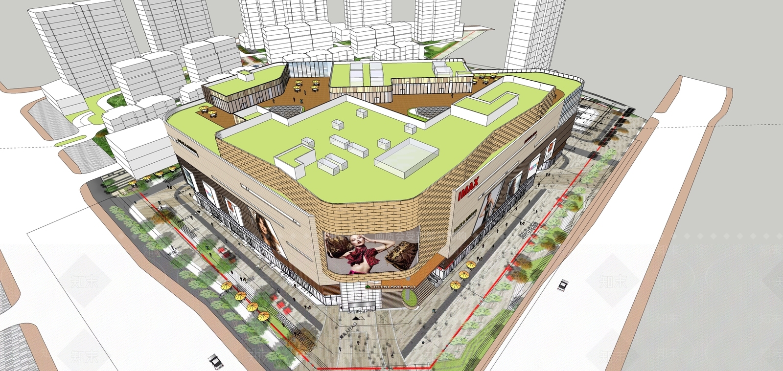 现代商场建筑SU模型下载【ID:1195238573】