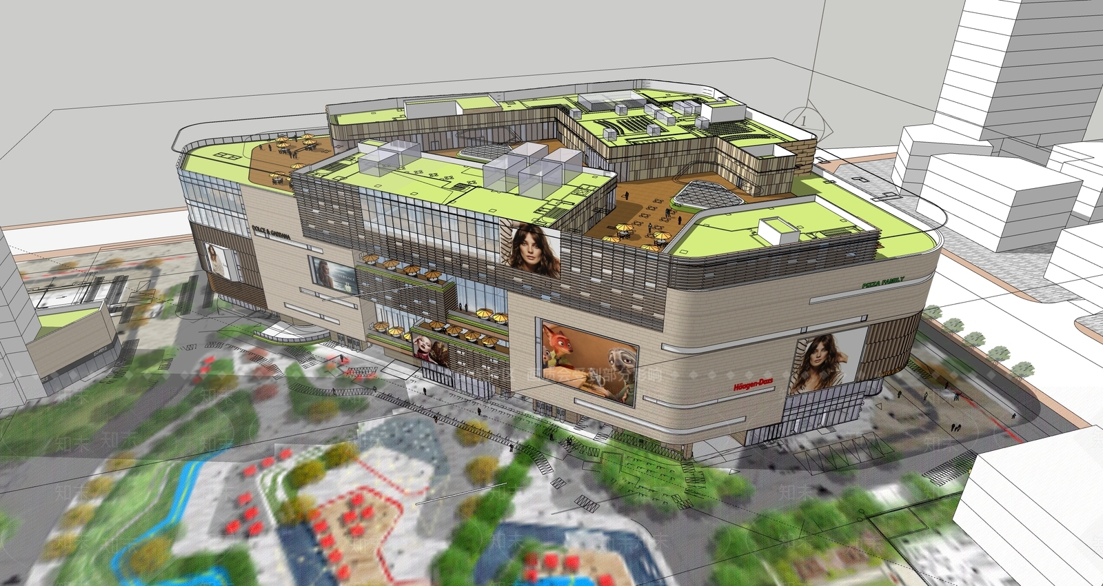 现代商场建筑SU模型下载【ID:1195238573】