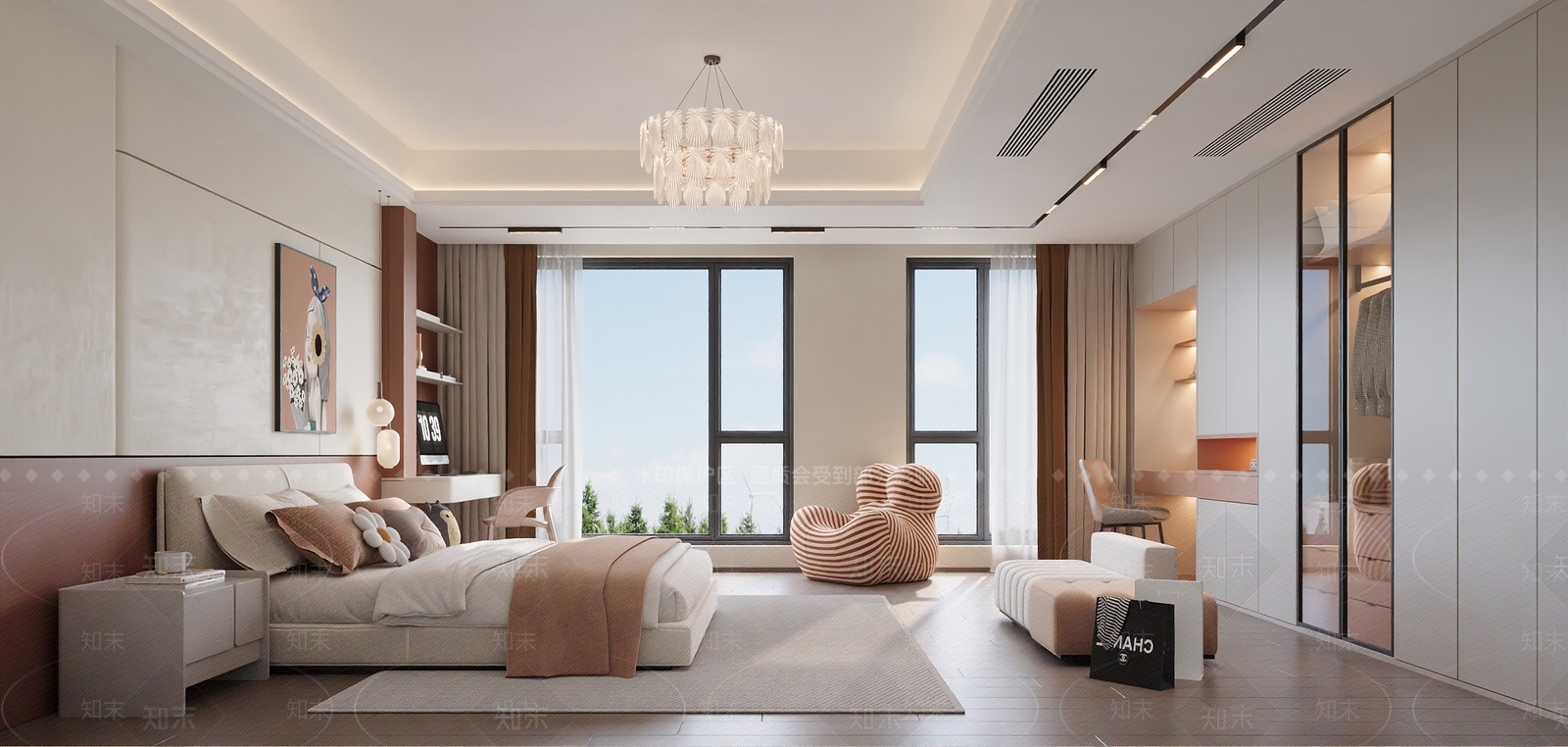 米色双人床双人床3D模型下载【ID:1227289623】