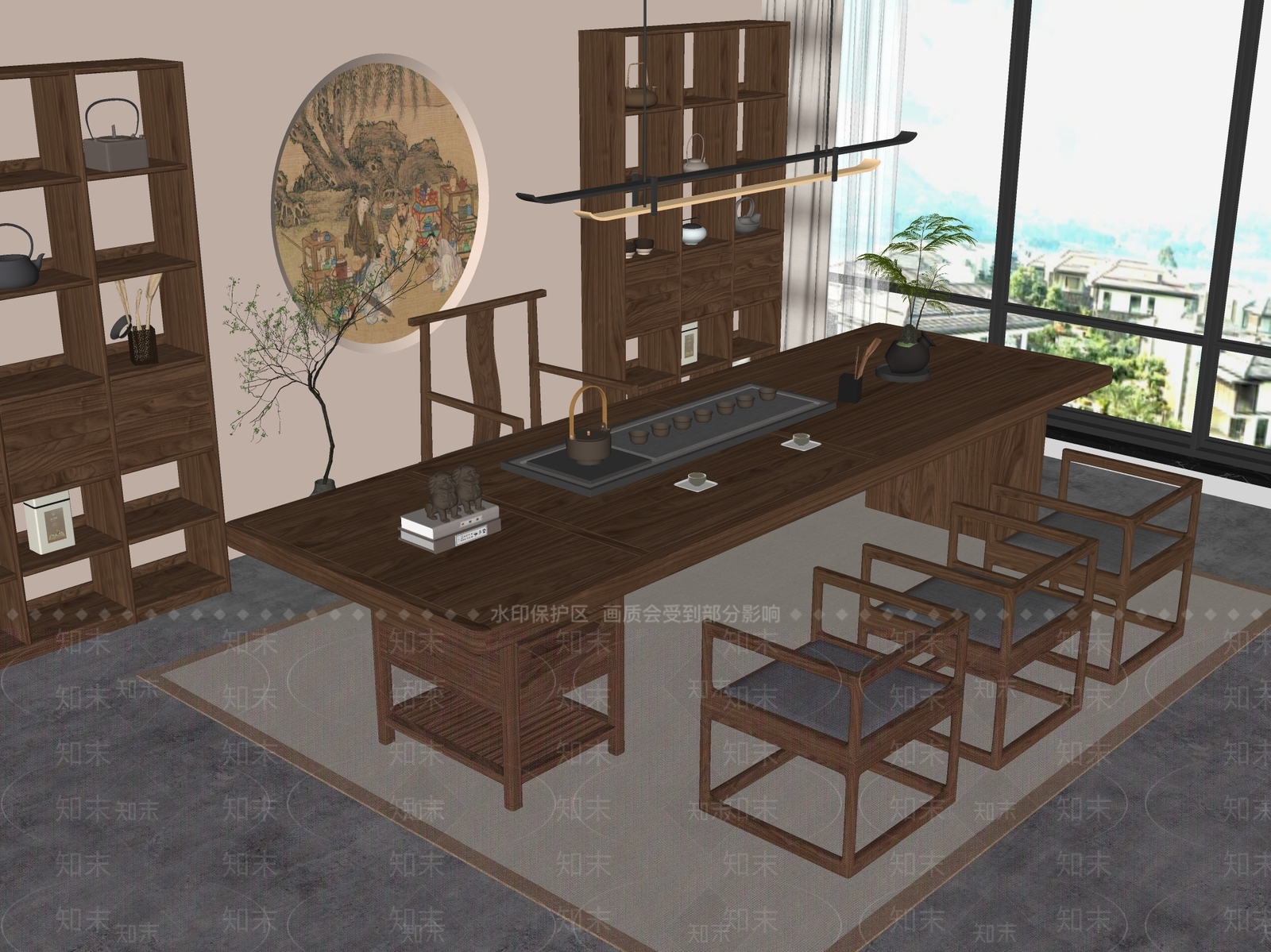 新中式中式茶桌椅SU模型下载【ID:1195249535】
