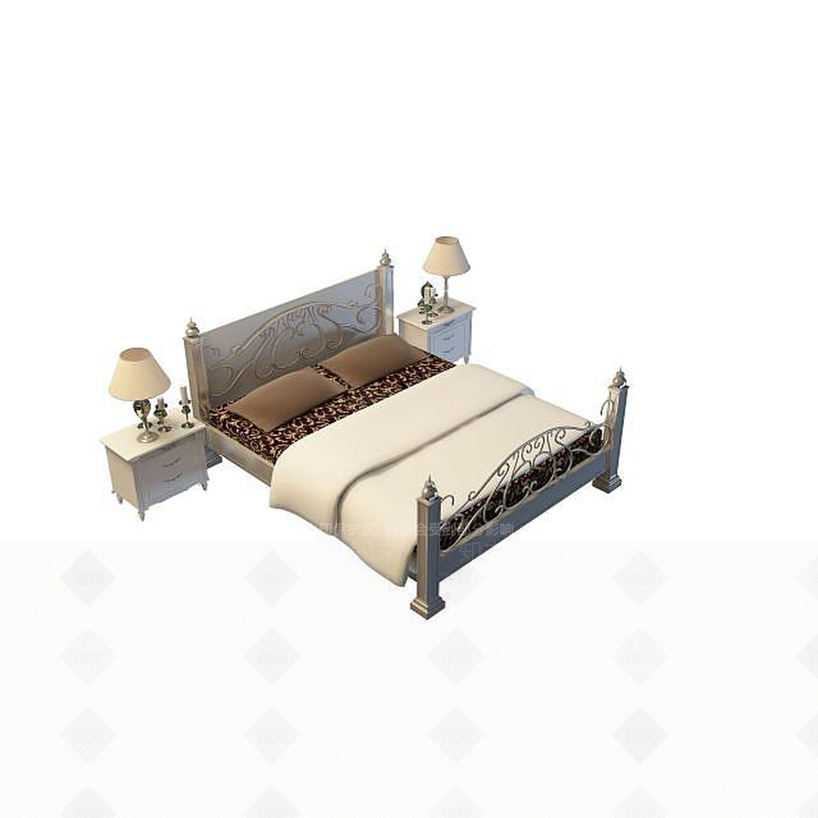 现代铁艺床3D模型下载【ID:1195249712】
