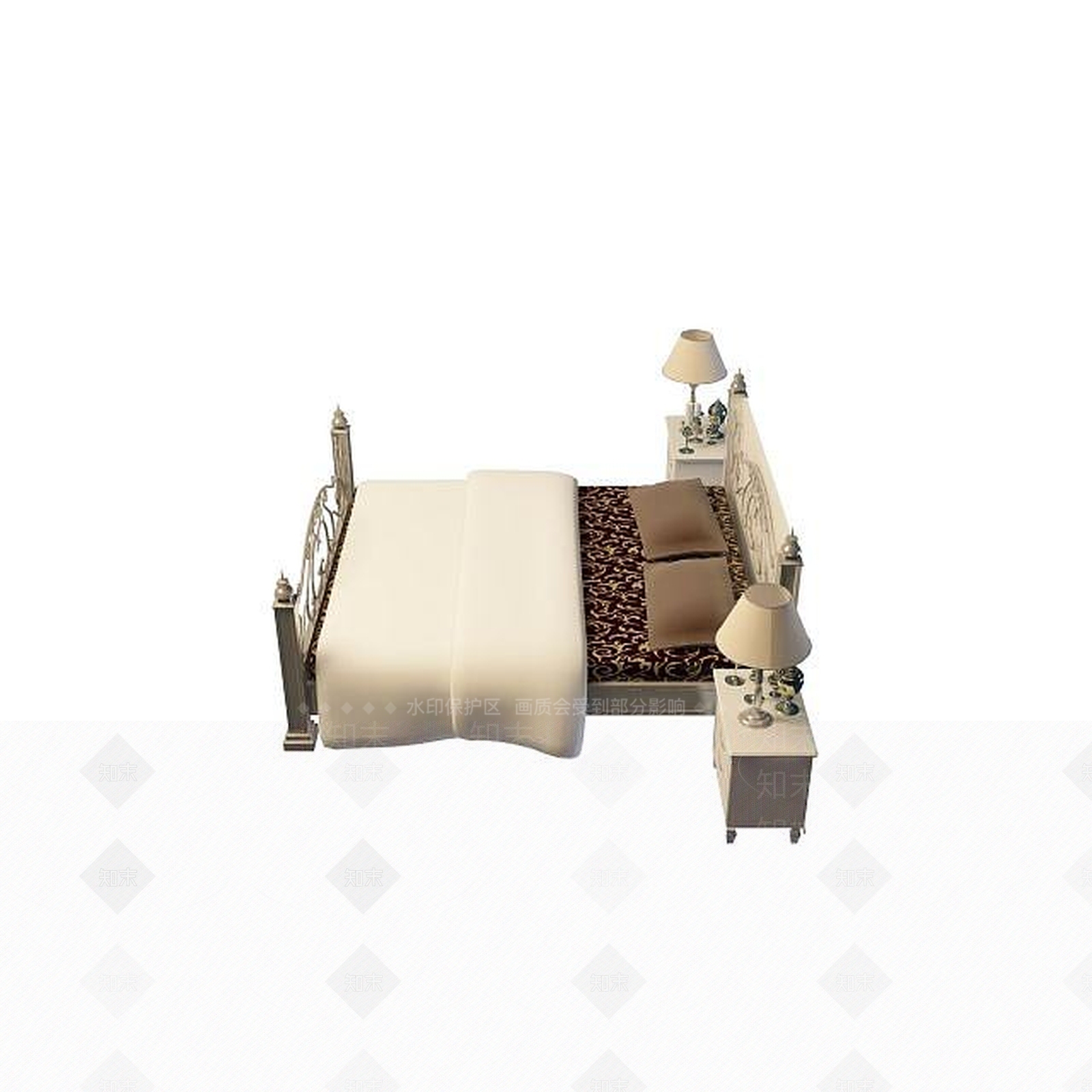 现代铁艺床3D模型下载【ID:1195249712】