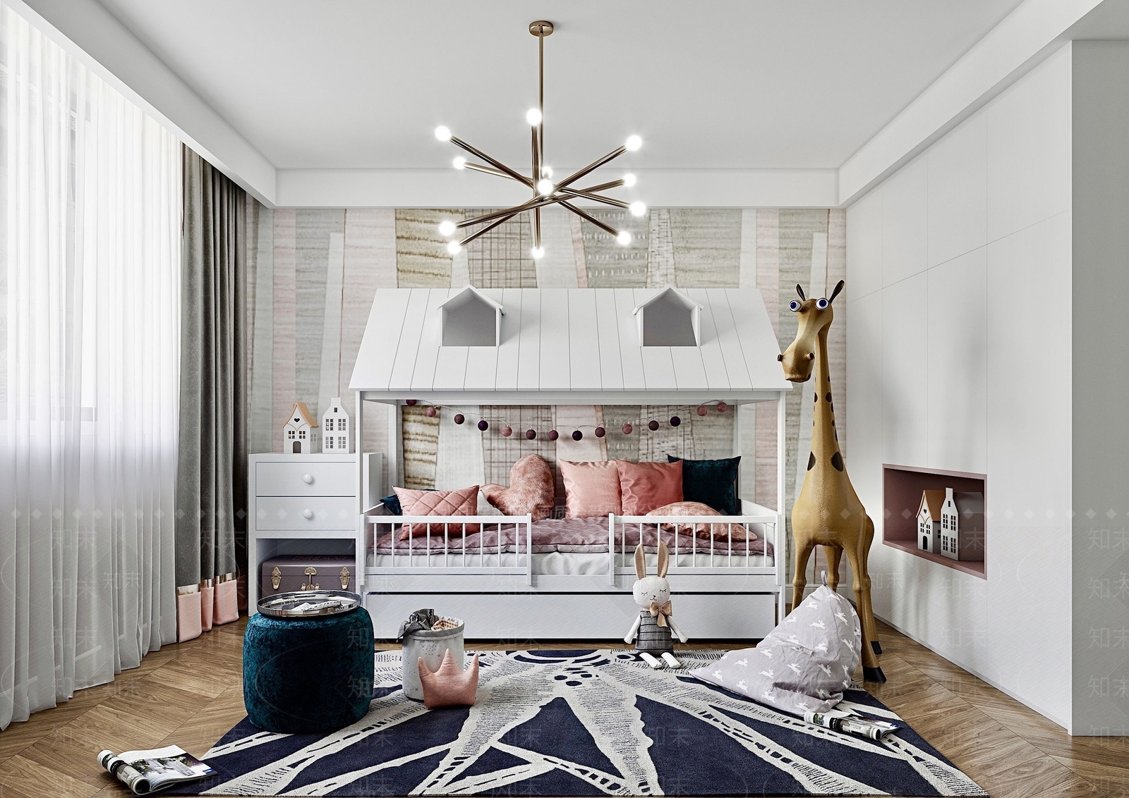 儿童房卧室双人床3D模型下载【ID:1195249980】