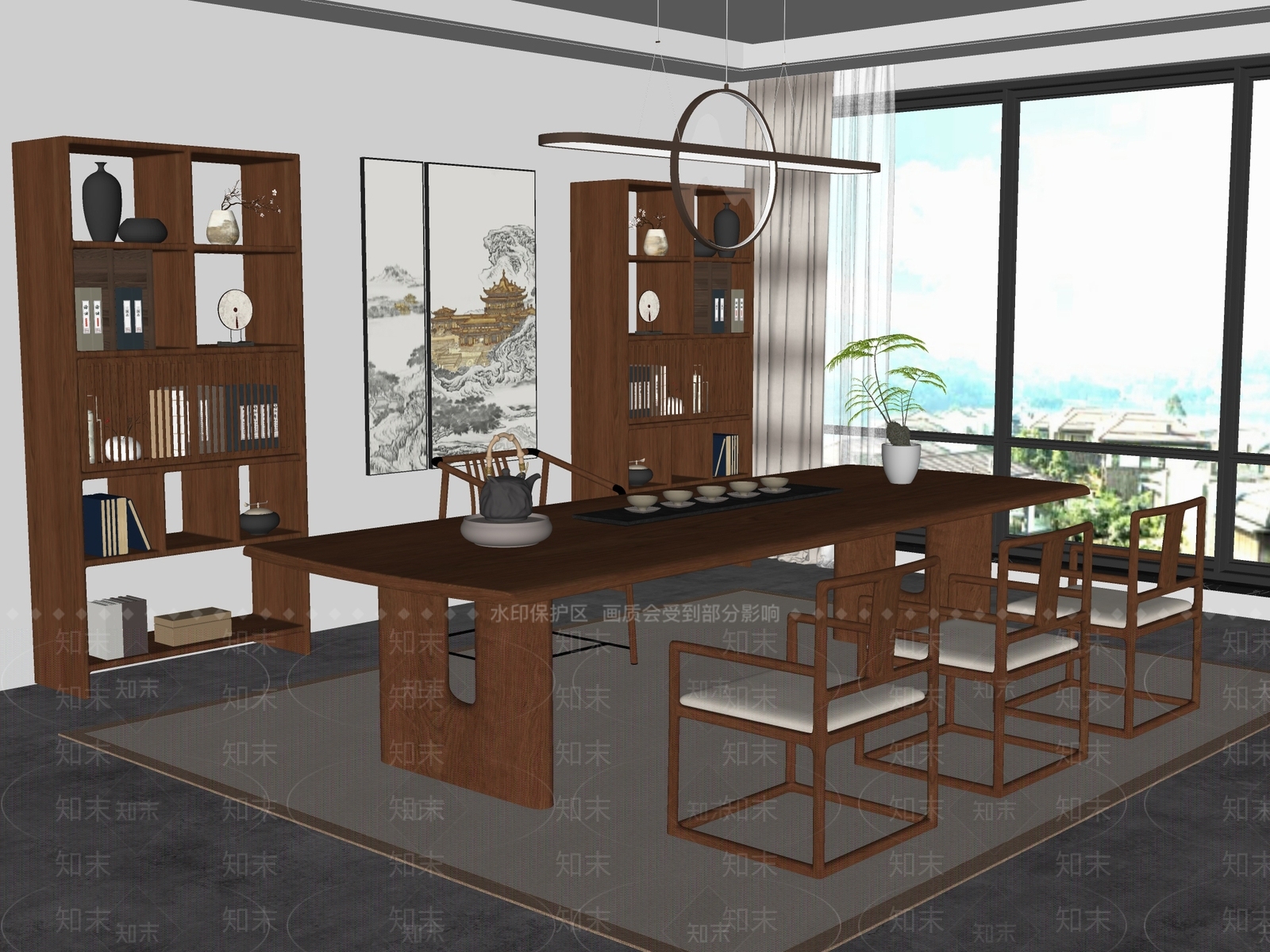 新中式中式茶室SU模型下载【ID:1195250186】