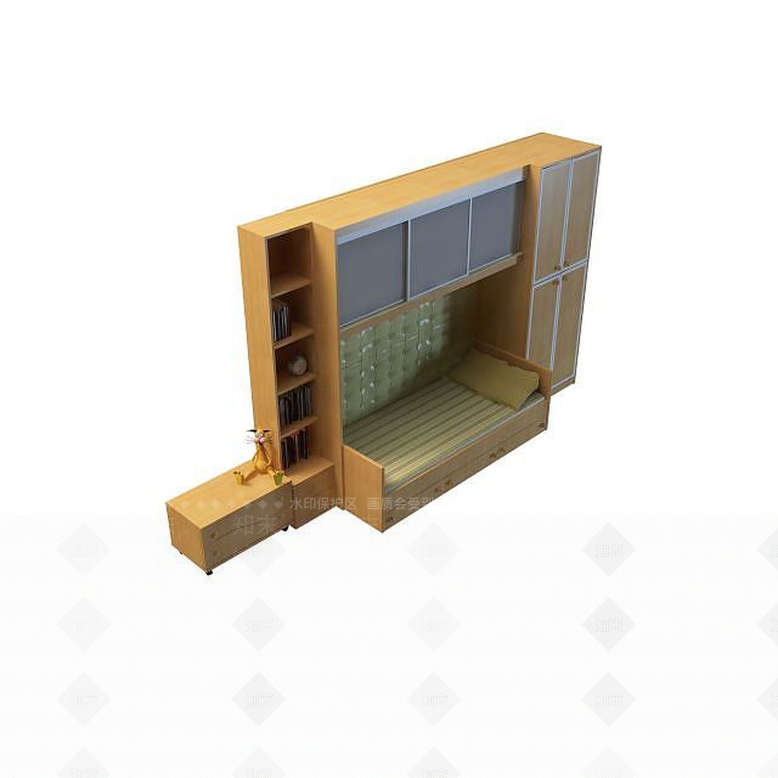 现代实木单人床3D模型下载【ID:1195250922】