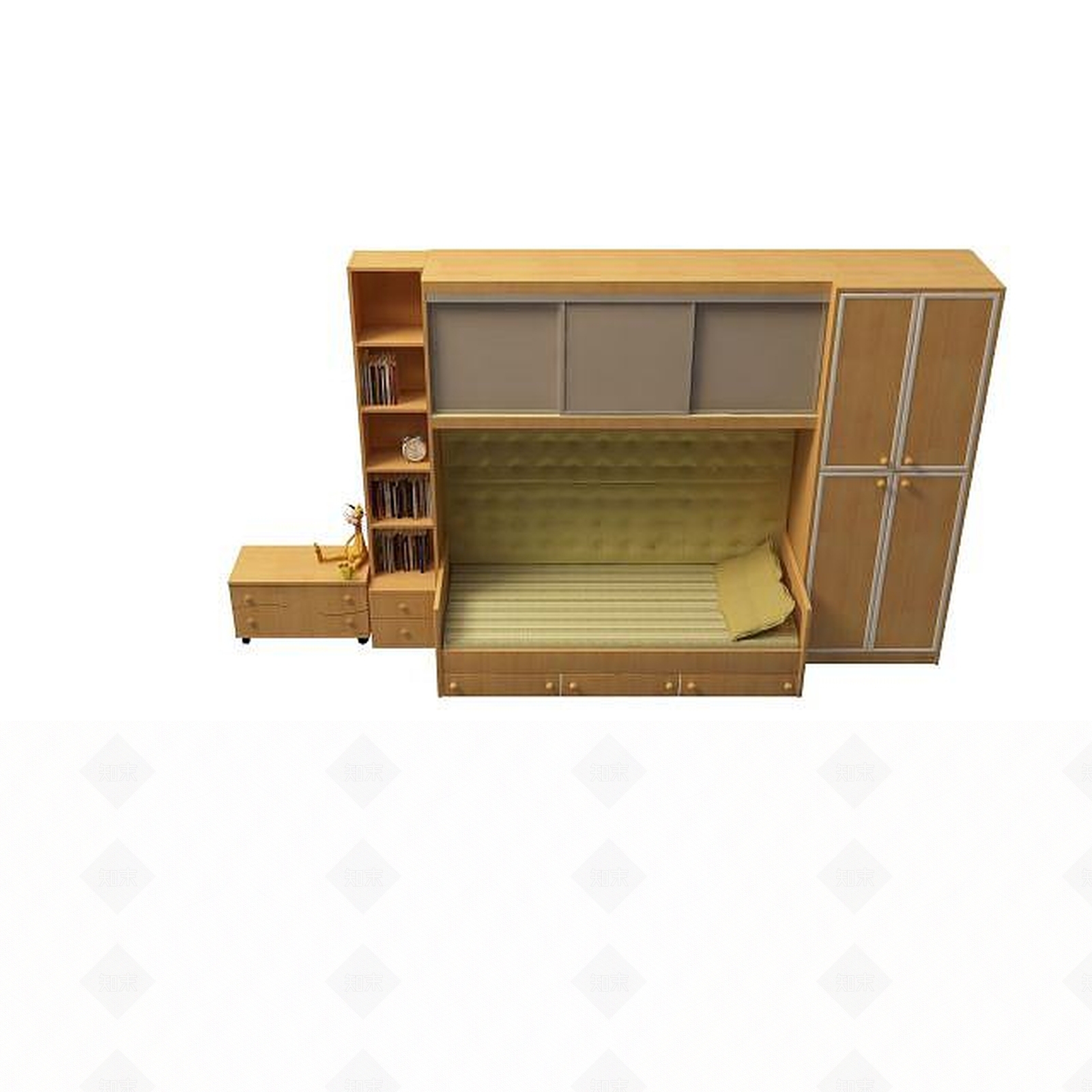 现代实木单人床3D模型下载【ID:1195250922】