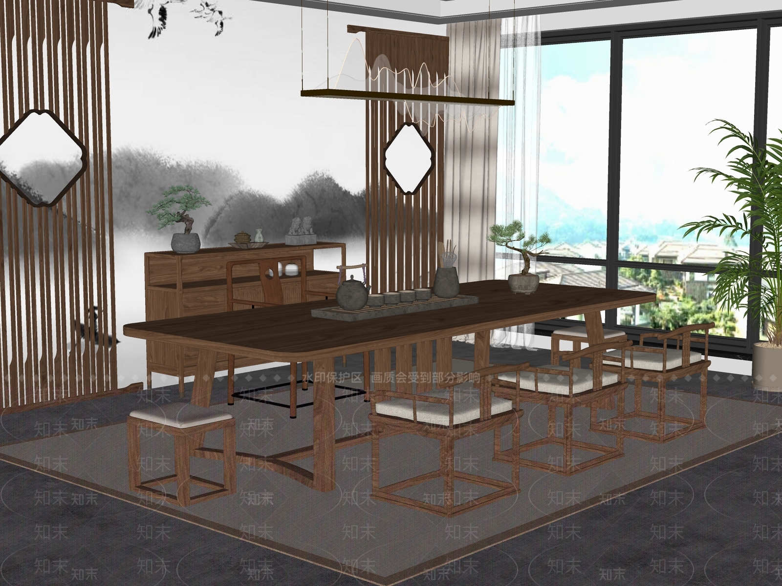 新中式中式茶室SU模型下载【ID:1195251356】