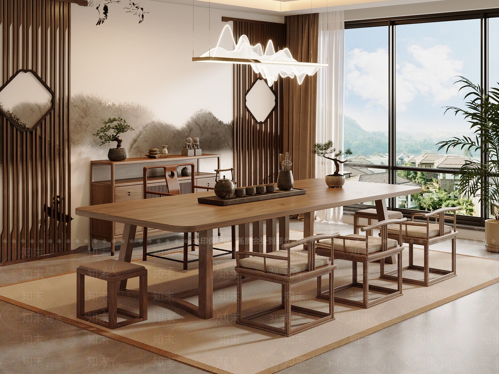 新中式中式茶室SU模型下载【ID:1195251356】