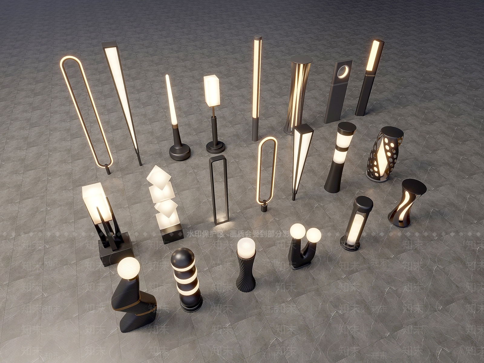 现代户外灯景观灯草坪草地路灯3D模型下载【ID:1195252106】