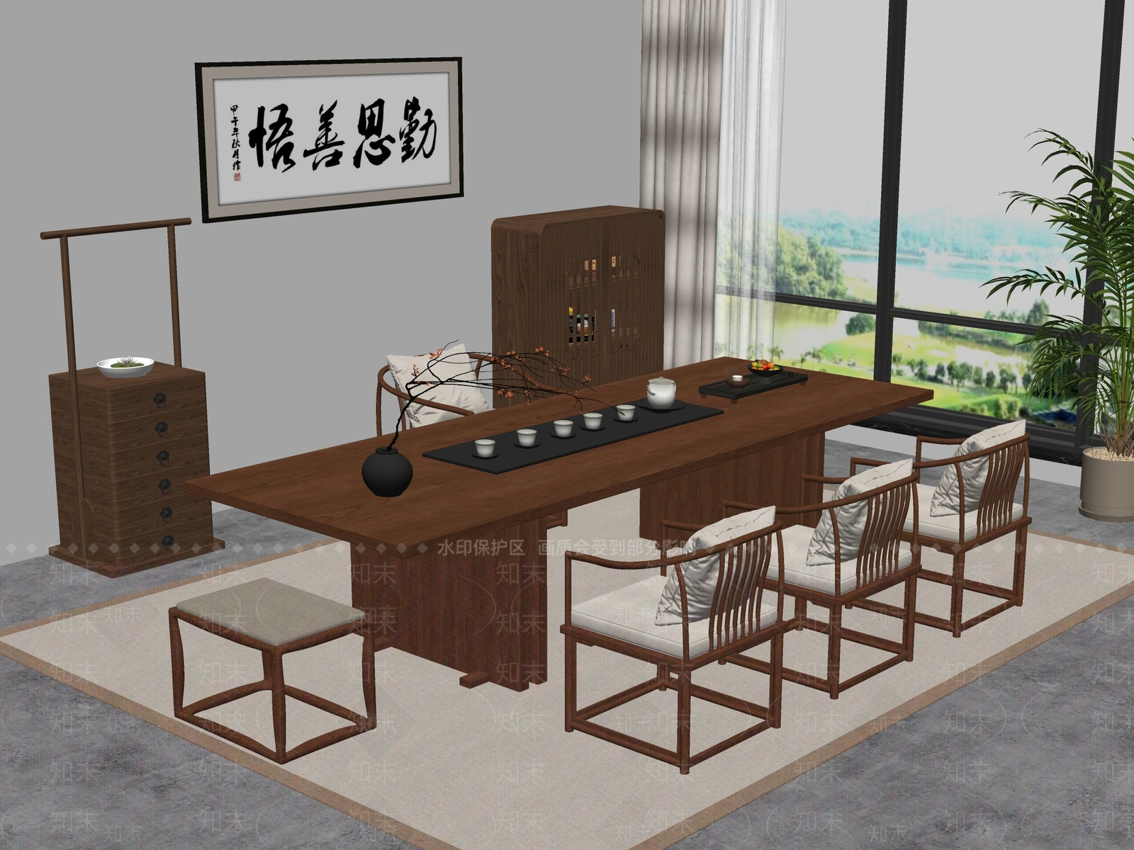 新中式中式茶桌椅SU模型下载【ID:1195252301】