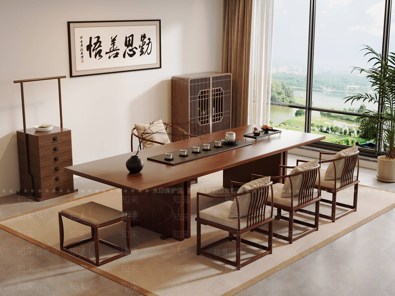 新中式中式茶桌椅SU模型下载【ID:1195252301】