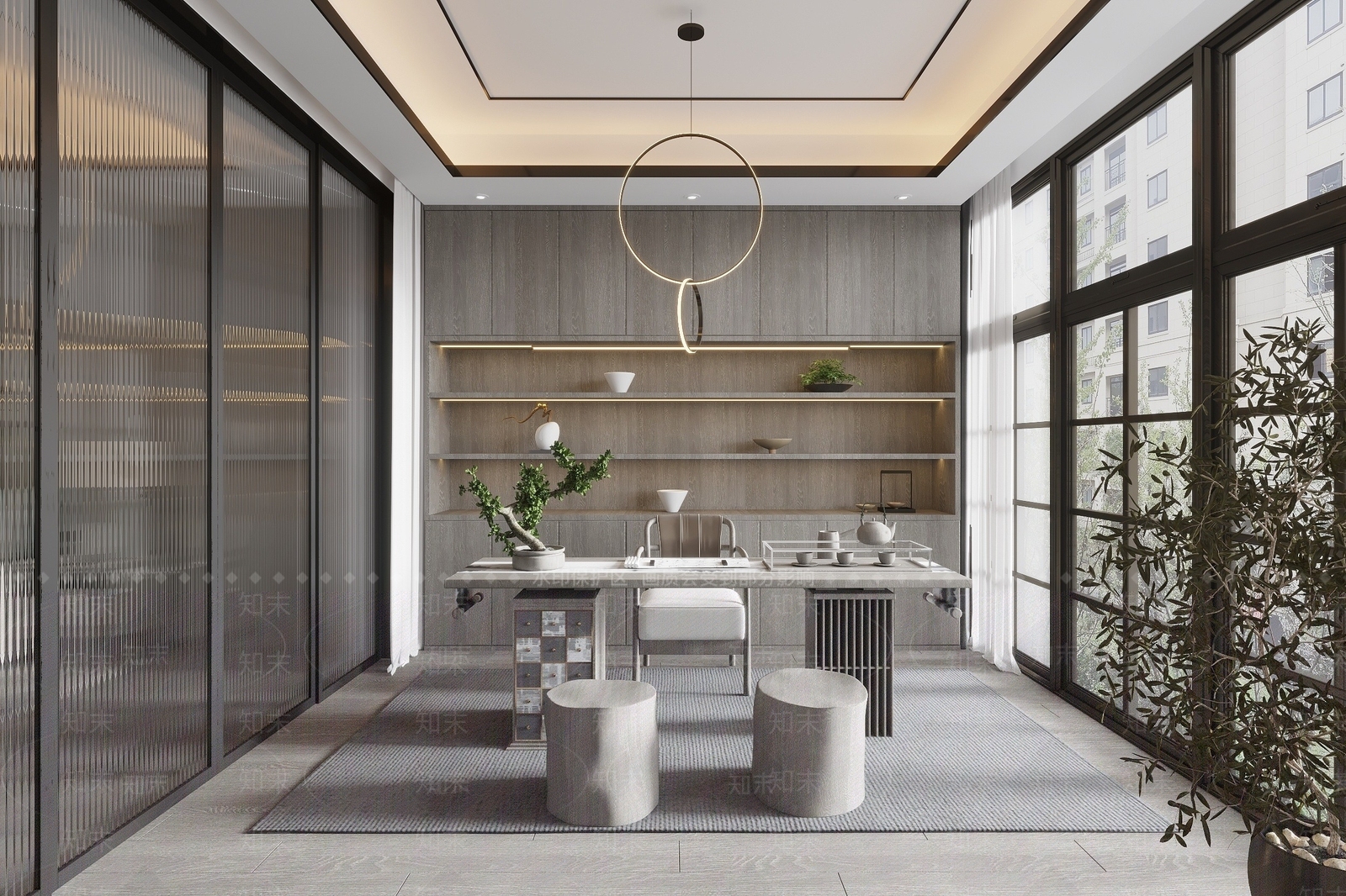 现代书房茶室3D模型下载【ID:1195254397】