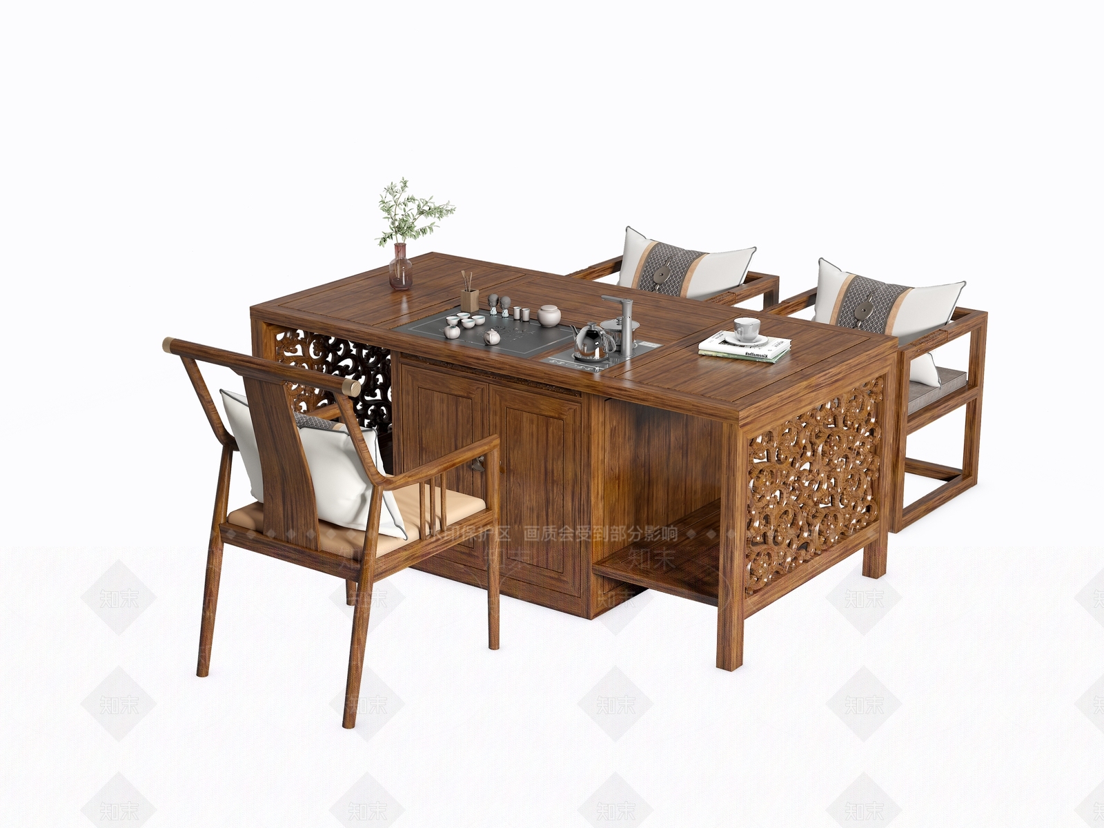 新中式茶桌椅3D模型下载【ID:1195255369】