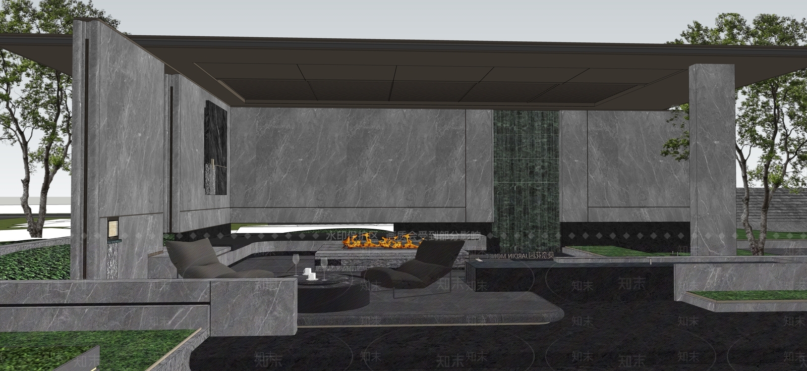 现代轻奢小区景观SU模型下载【ID:1195258790】