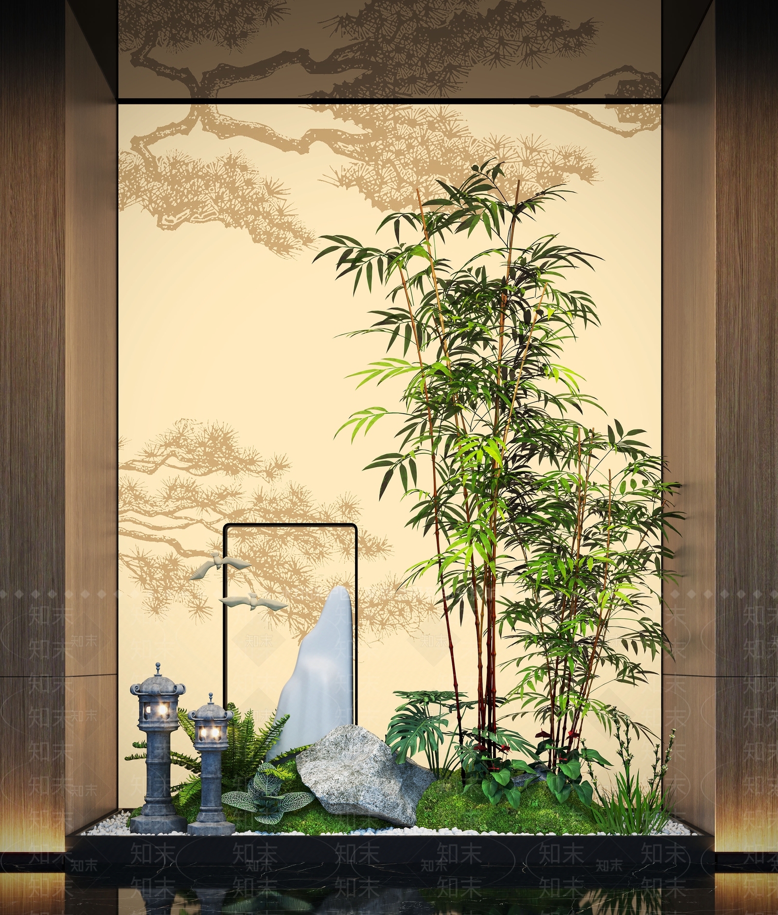 新中式室内景观3D模型下载【ID:1195261023】