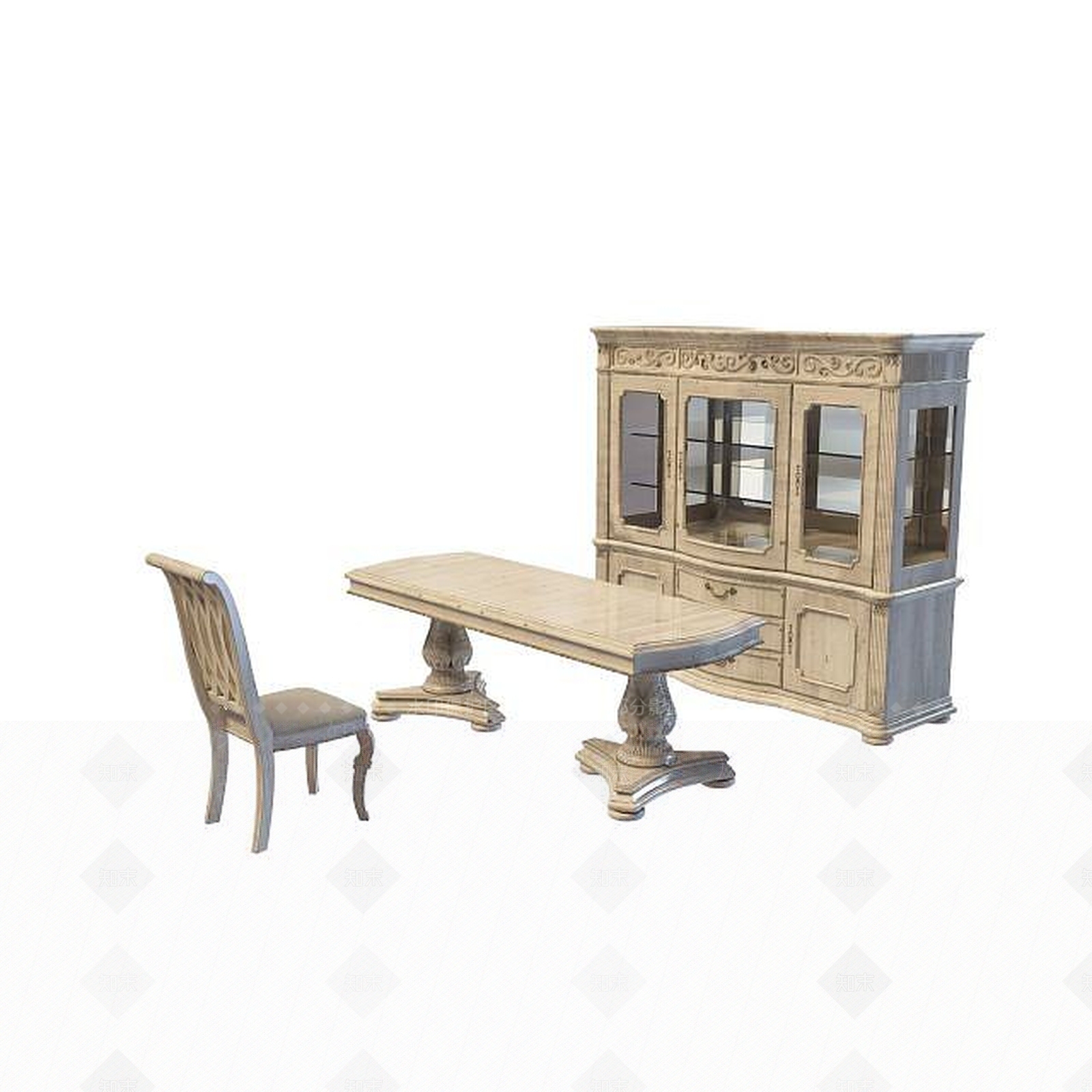 现代豪华橡木桌椅3D模型下载【ID:1195261471】