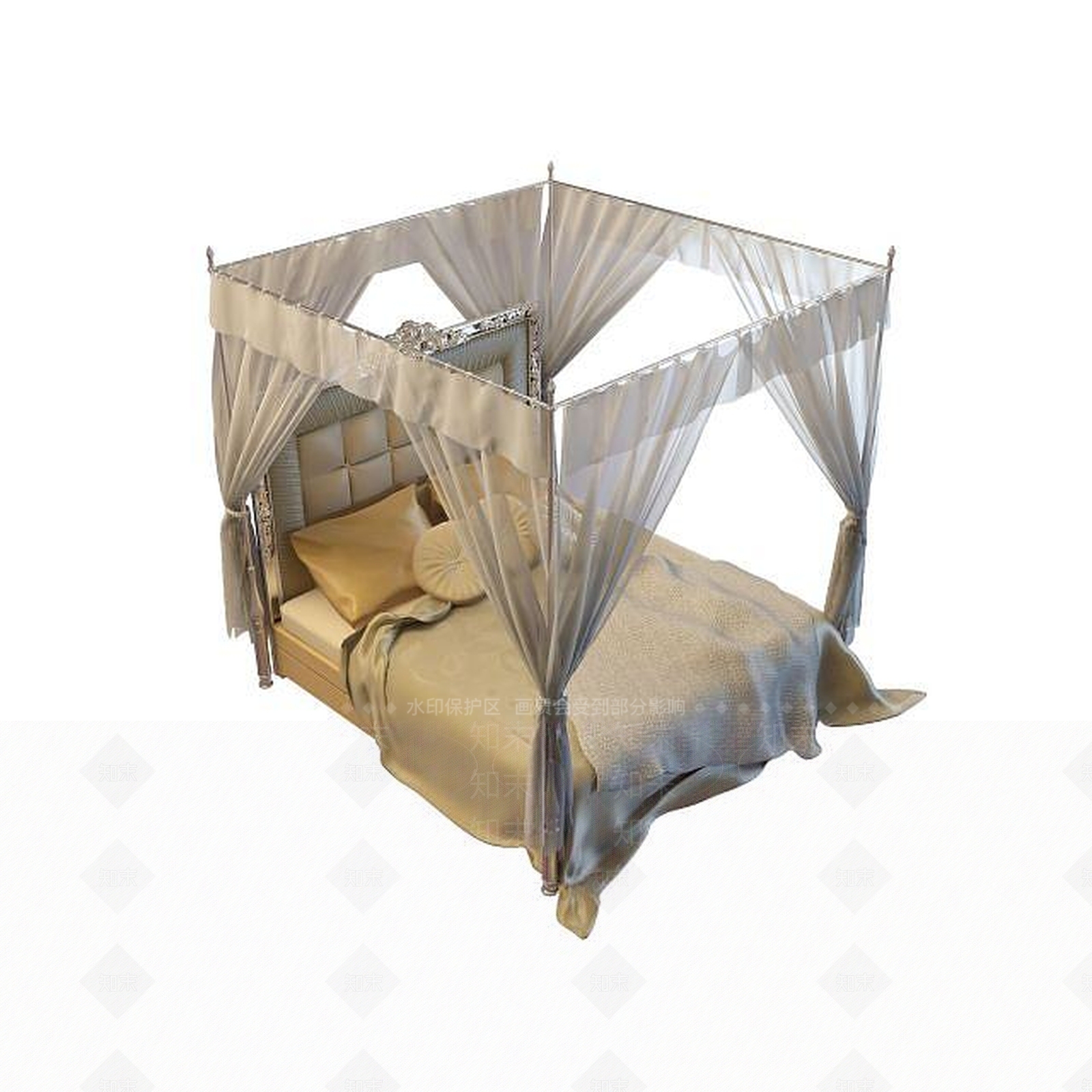 现代帷幔纱帘床3D模型下载【ID:1195262002】