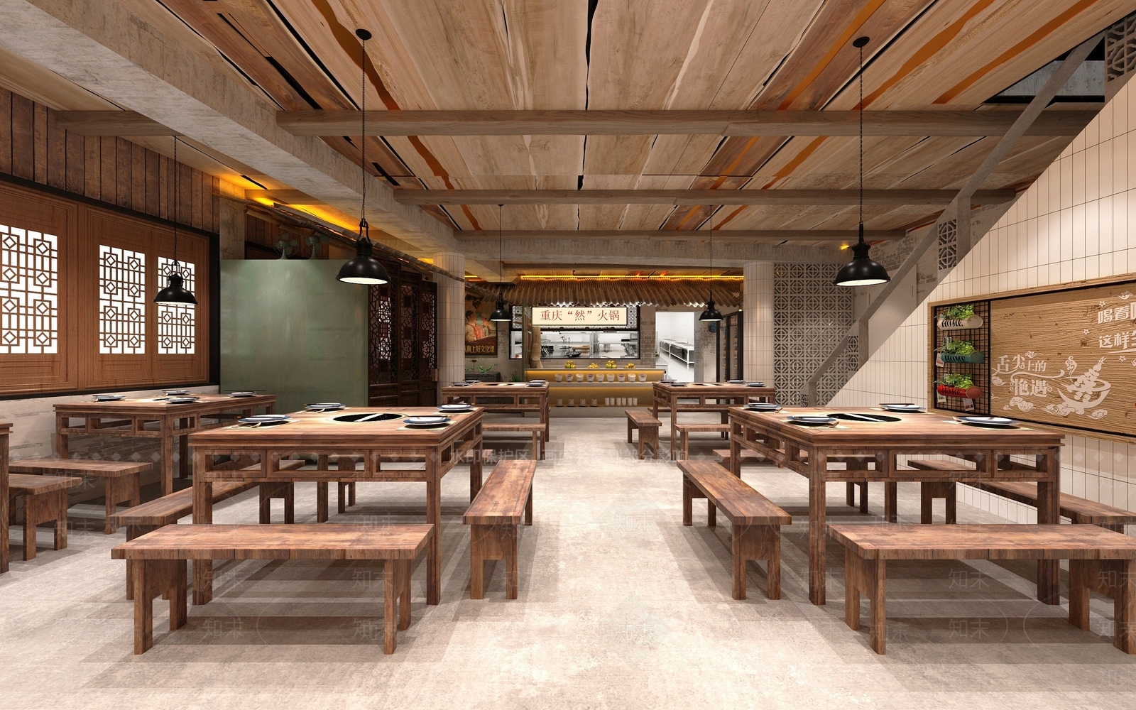现代复古风格的火锅店3D模型下载【ID:1195264505】
