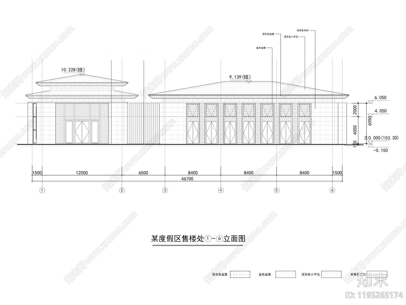 新中式售楼处建筑施工图下载【ID:1195265174】