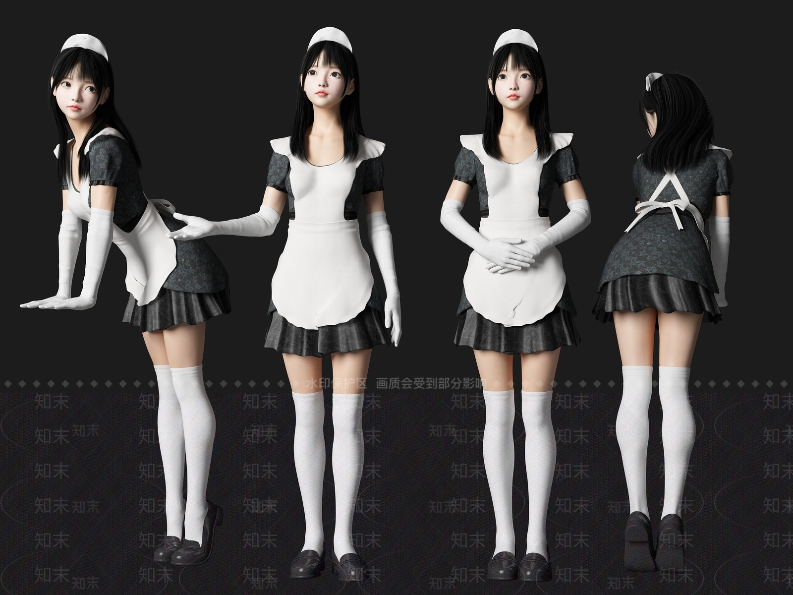 现代女仆服务员美女人物3D模型下载【ID:1195265056】