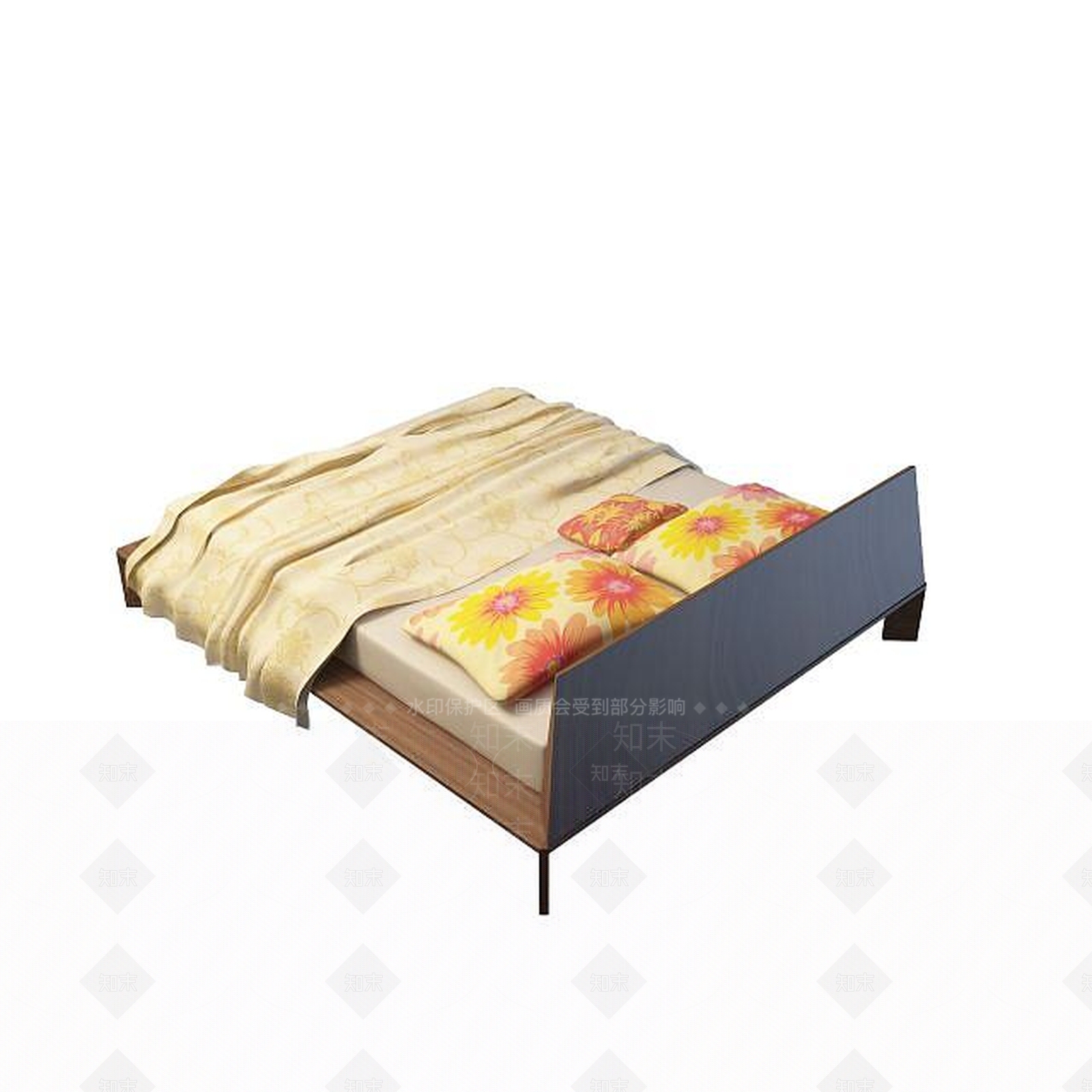 现代实木大床3D模型下载【ID:1195265692】