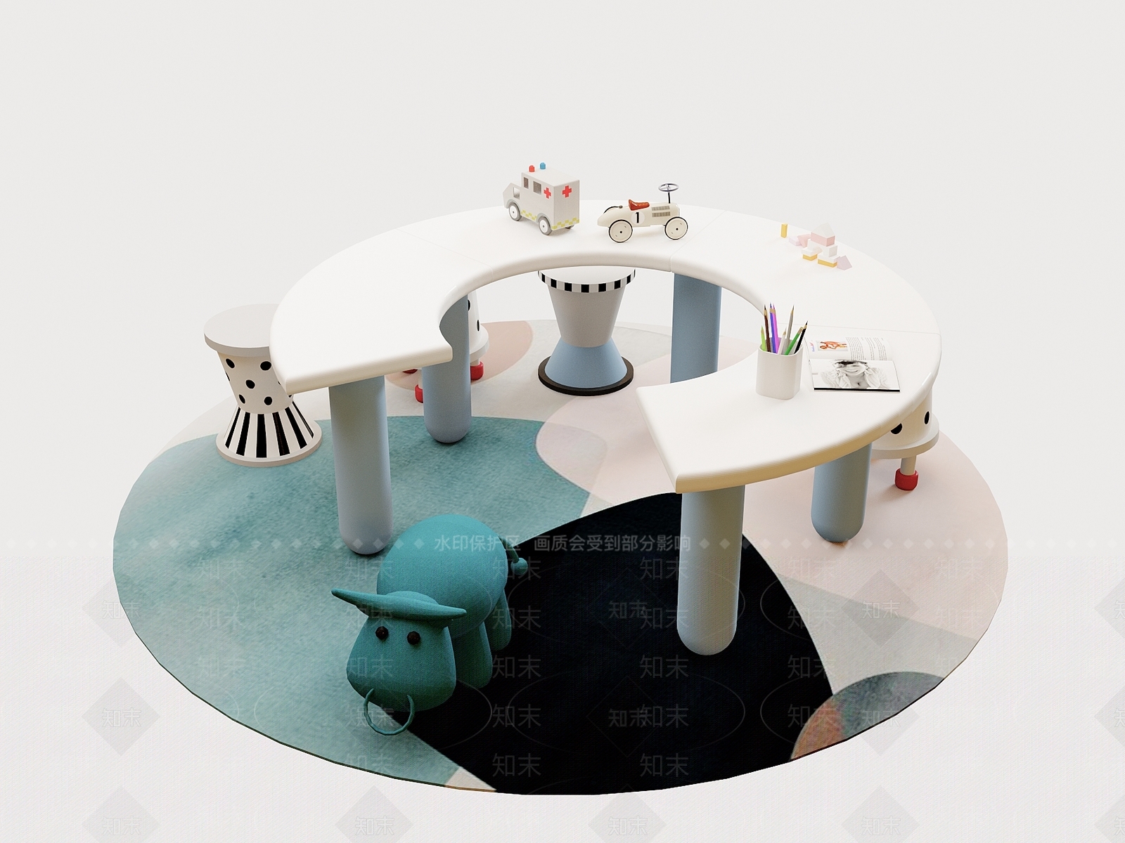 现代简约儿童桌椅3D模型下载【ID:1195266047】