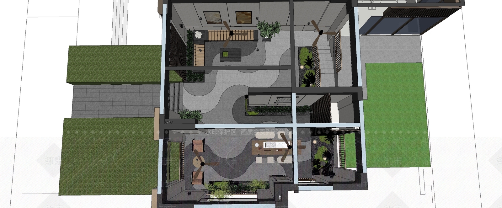 现代小区景观SU模型下载【ID:1195268186】