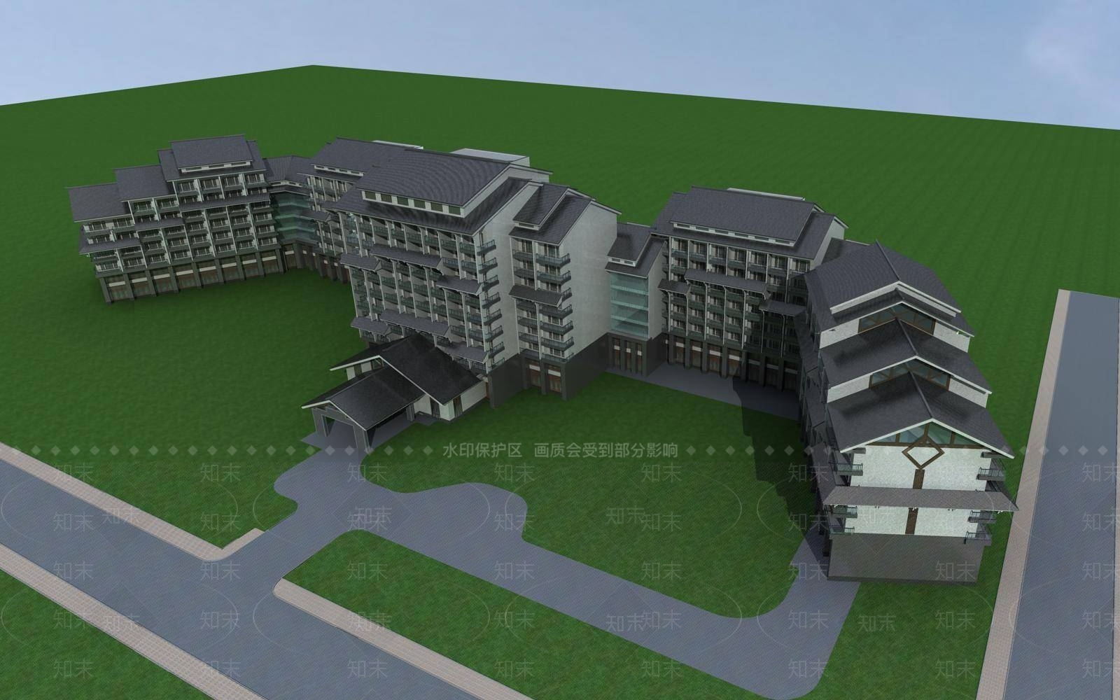 中式酒店外观3D模型下载【ID:1195269821】