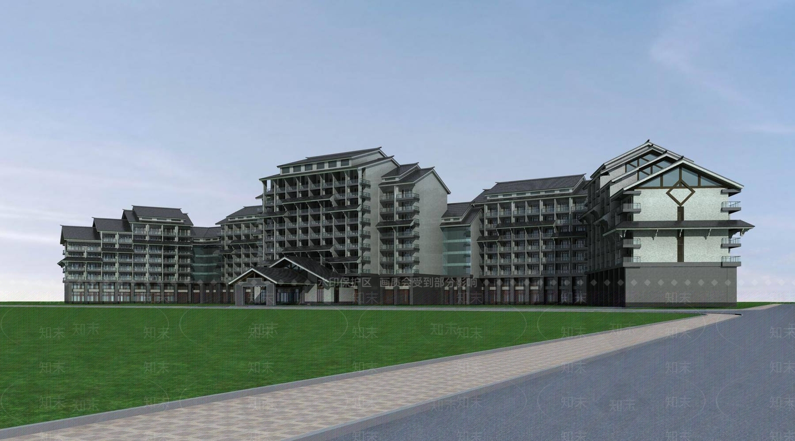 中式酒店外观3D模型下载【ID:1195269821】