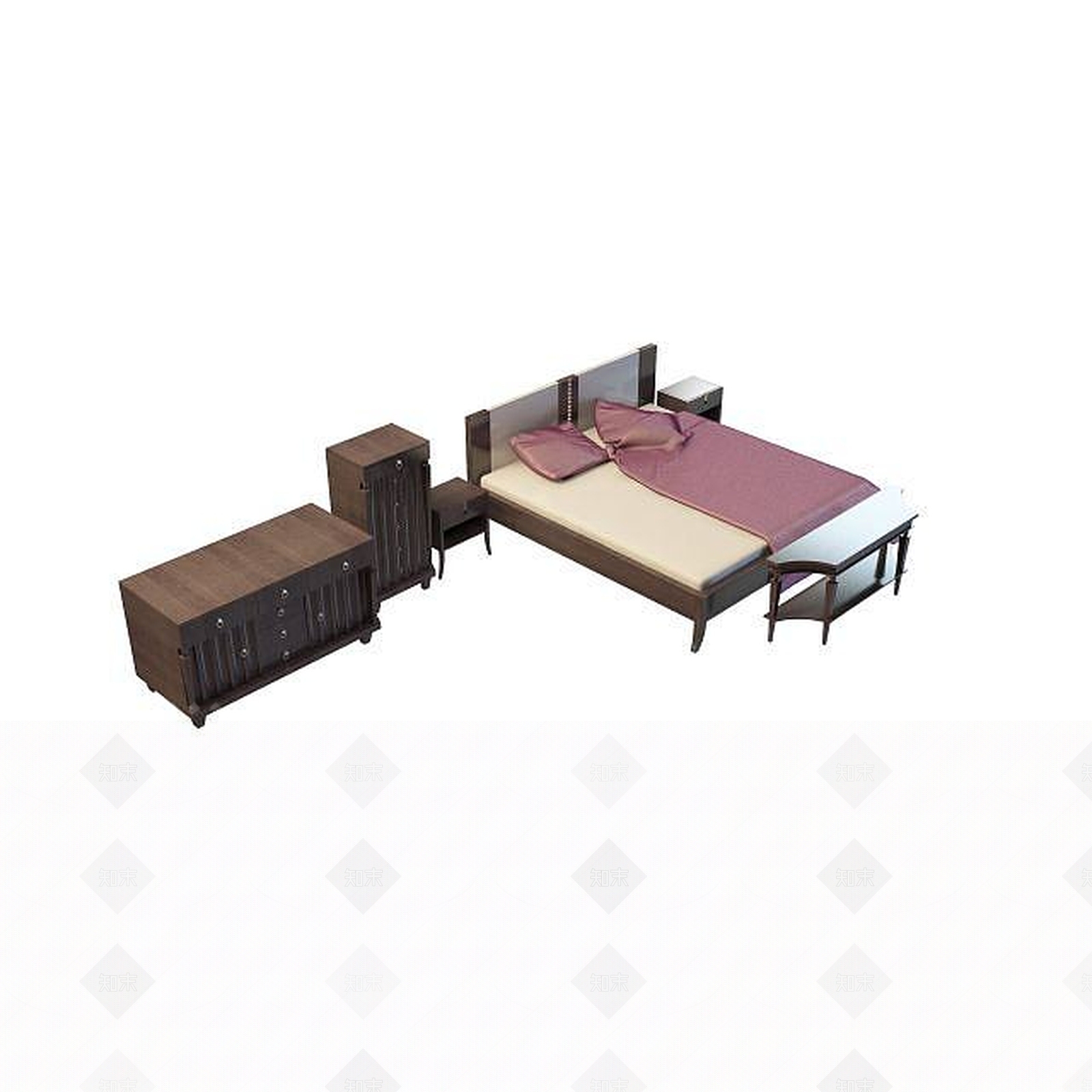 现代简约实木床3D模型下载【ID:1195270491】