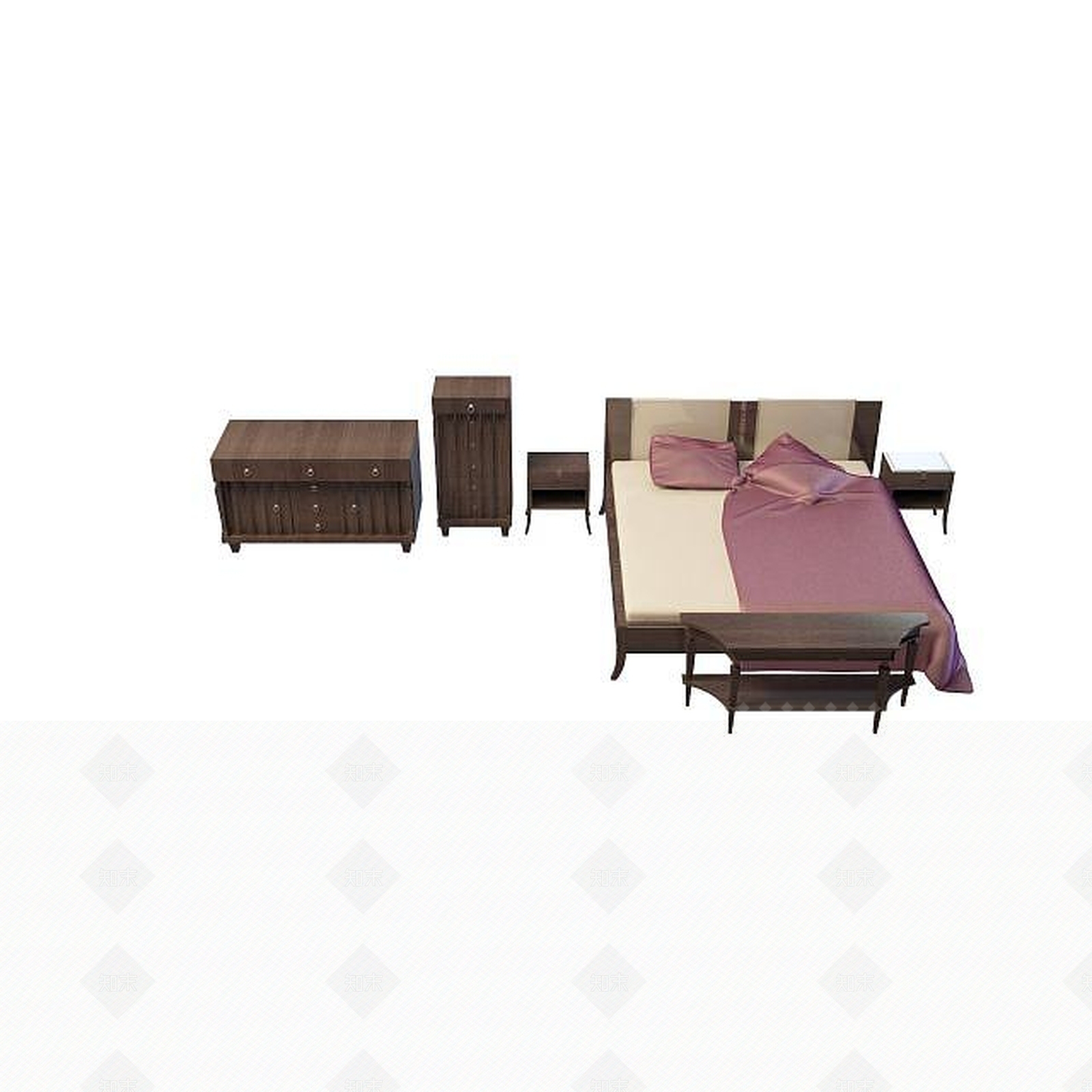 现代简约实木床3D模型下载【ID:1195270491】