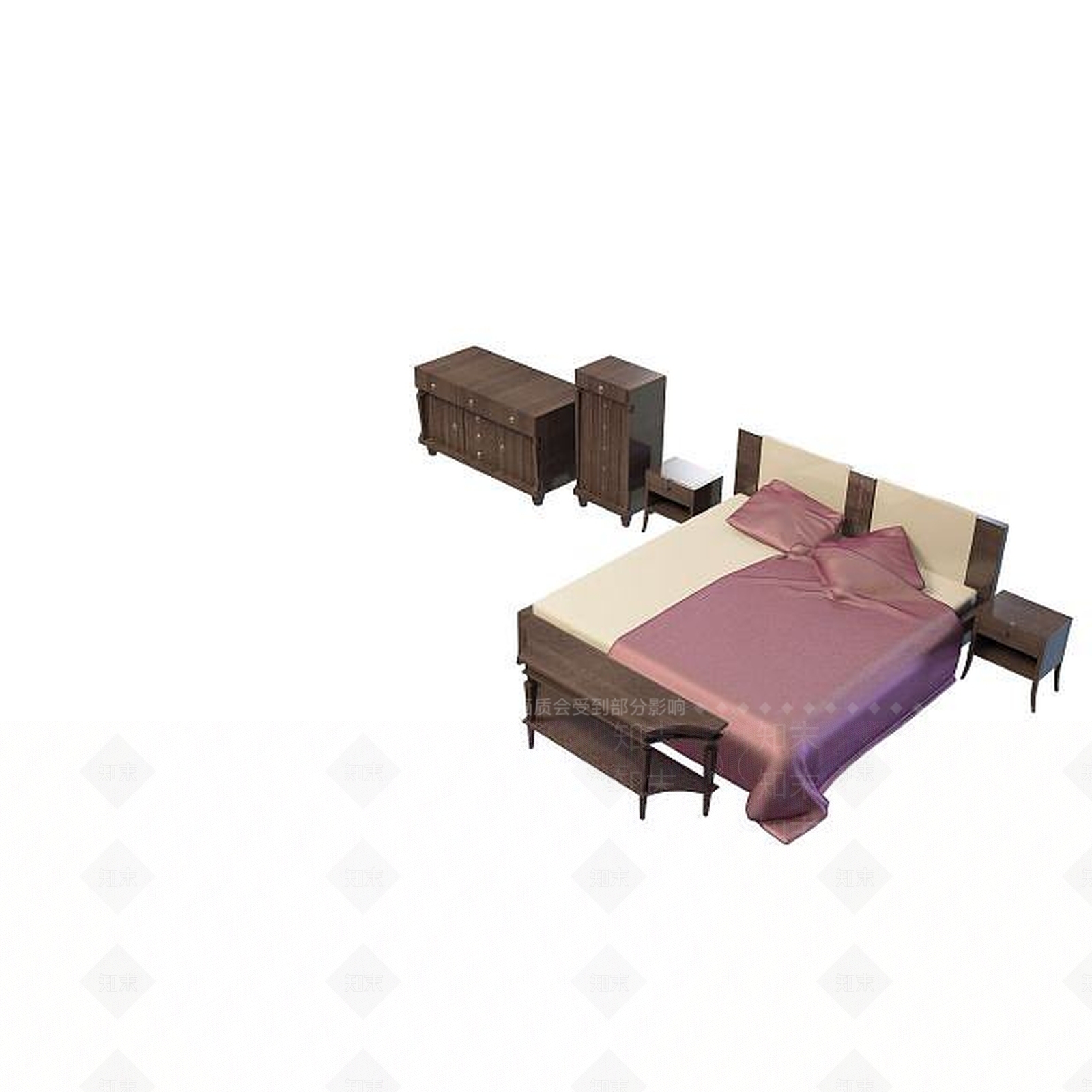 现代简约实木床3D模型下载【ID:1195270491】
